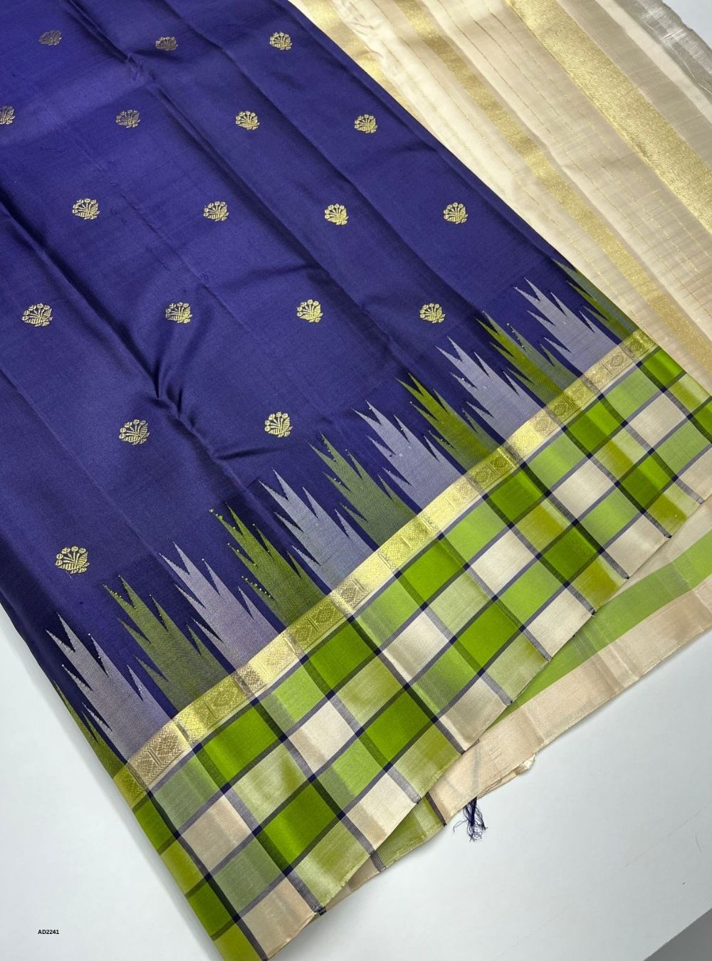 Blue & Cream - Soft Silk Saree