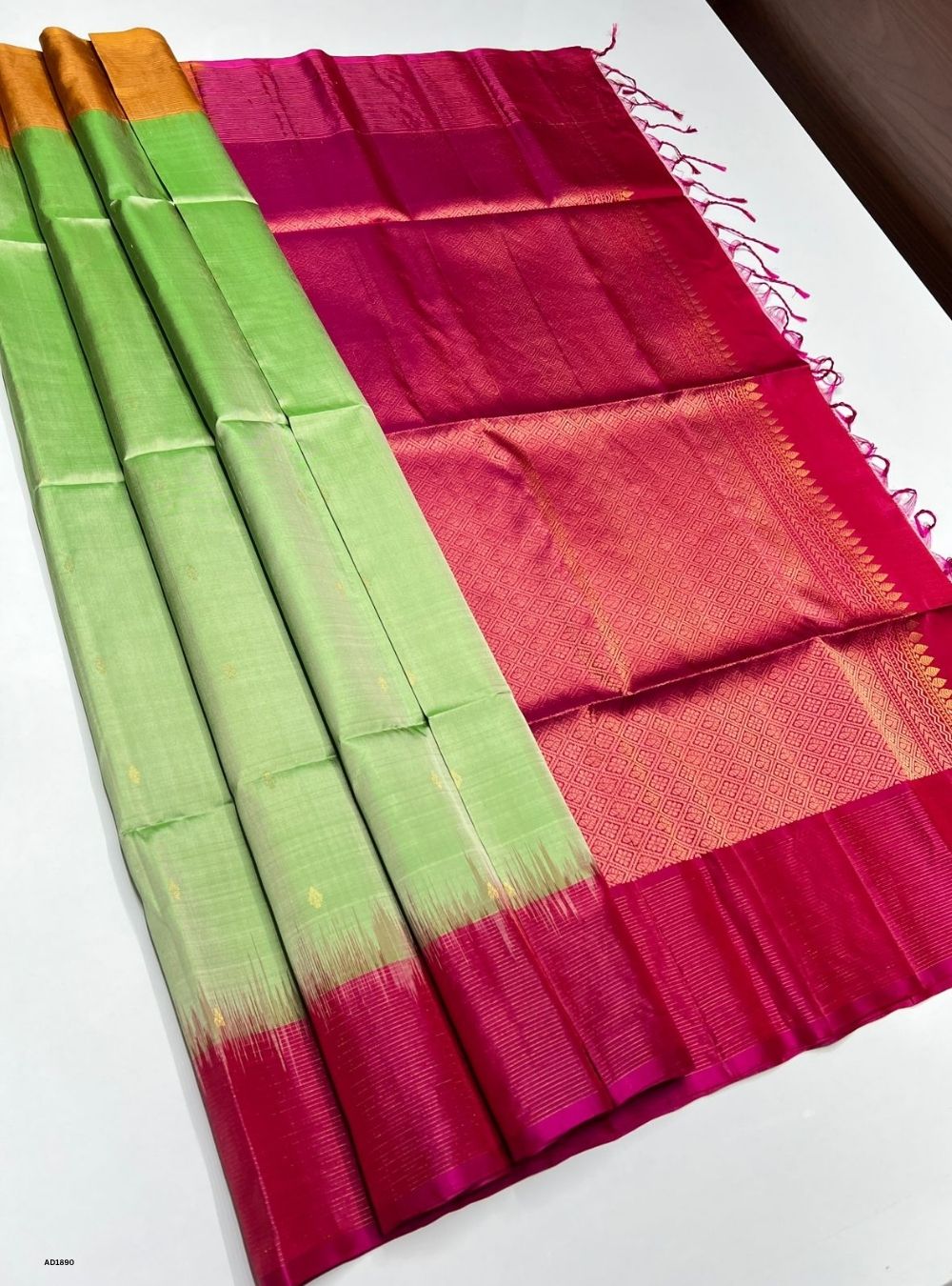 Pista Green & Pink - Soft Silk Saree