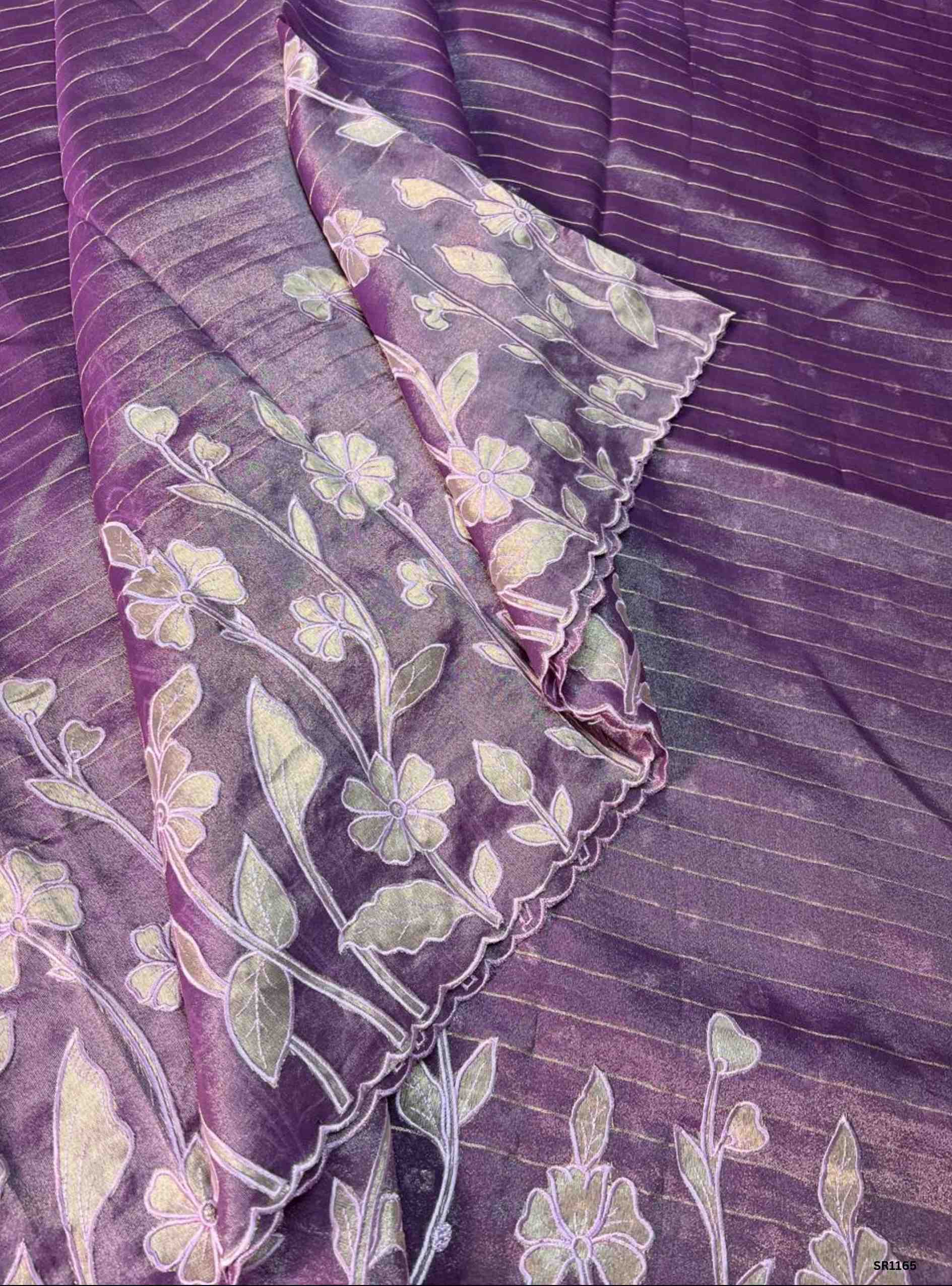 Dark Lavender - Tissue Georgette with Applique Work