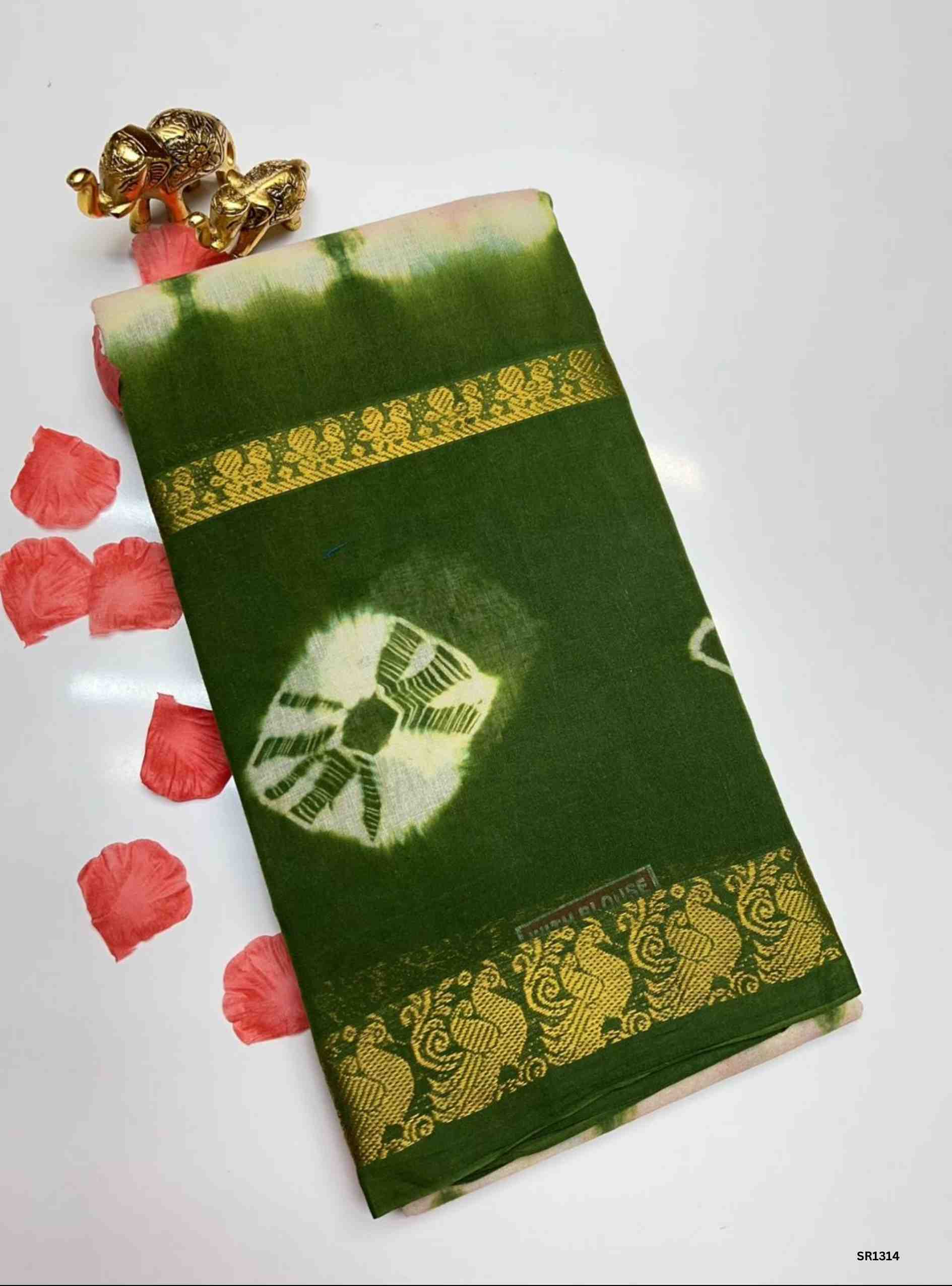 Pink & Green - Bandhini Chungudi Cotton Saree