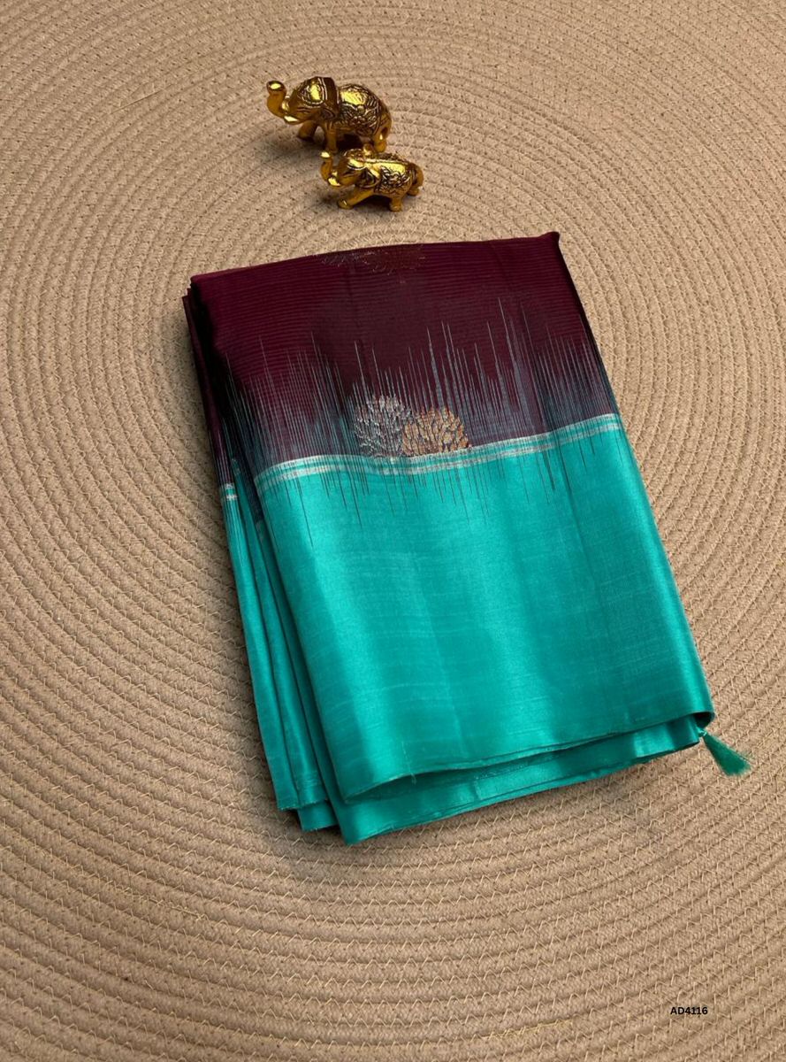 Burgundy & Rama Green - Fancy Border Soft Silk Saree