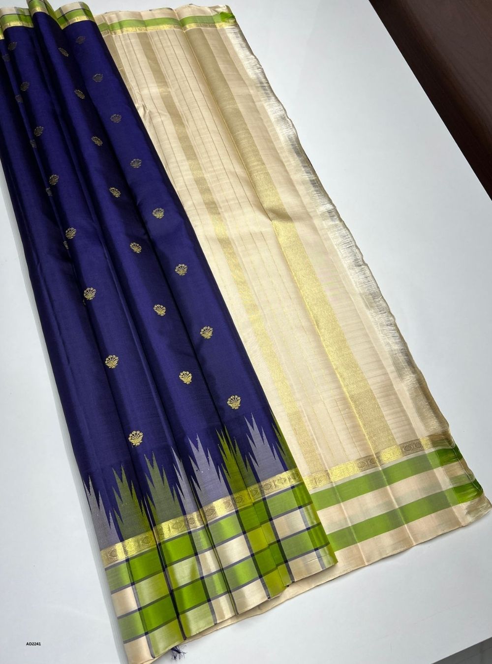 Blue & Cream - Soft Silk Saree