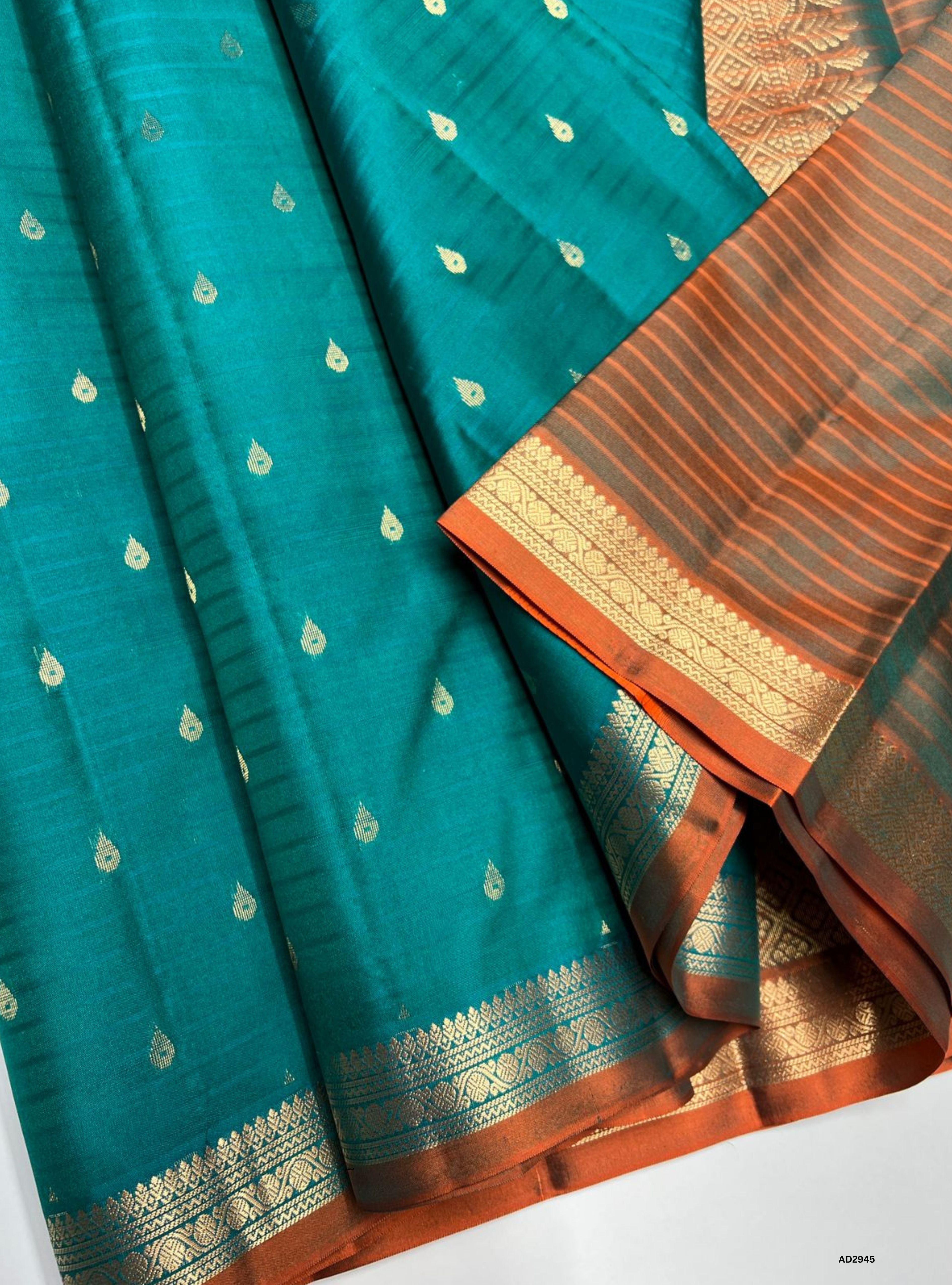 Rama Blue & Orange - Soft Silk Saree