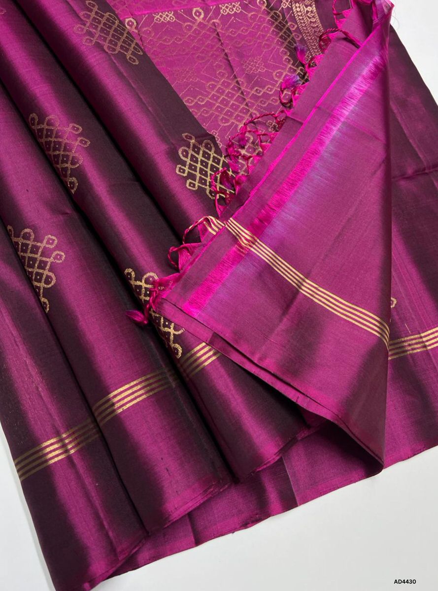 Burgundy - Kolam Soft Silk Saree
