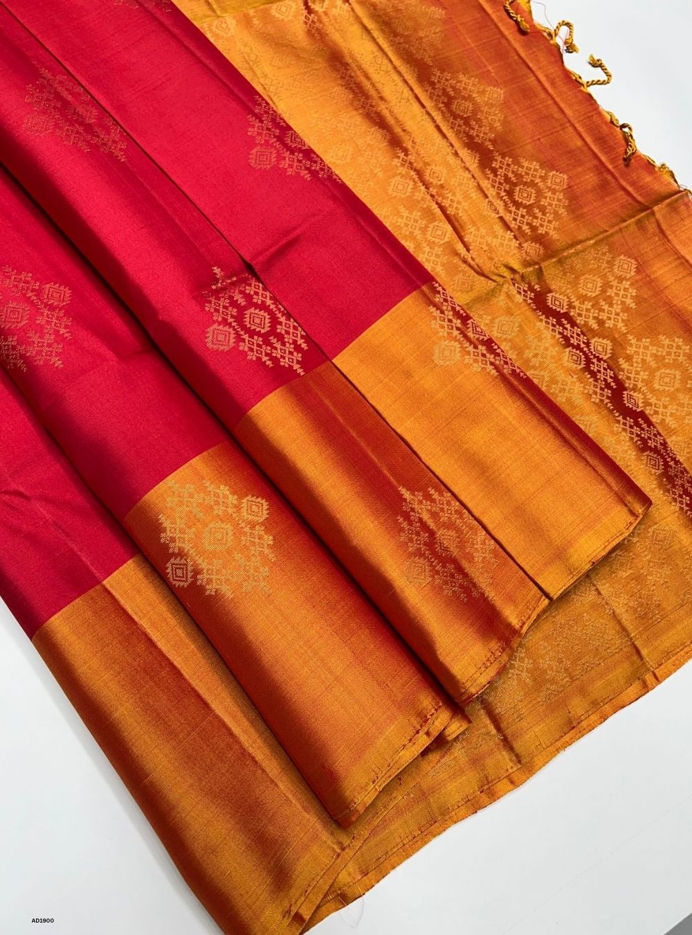 Red & Mango Yellow - Soft Silk Saree