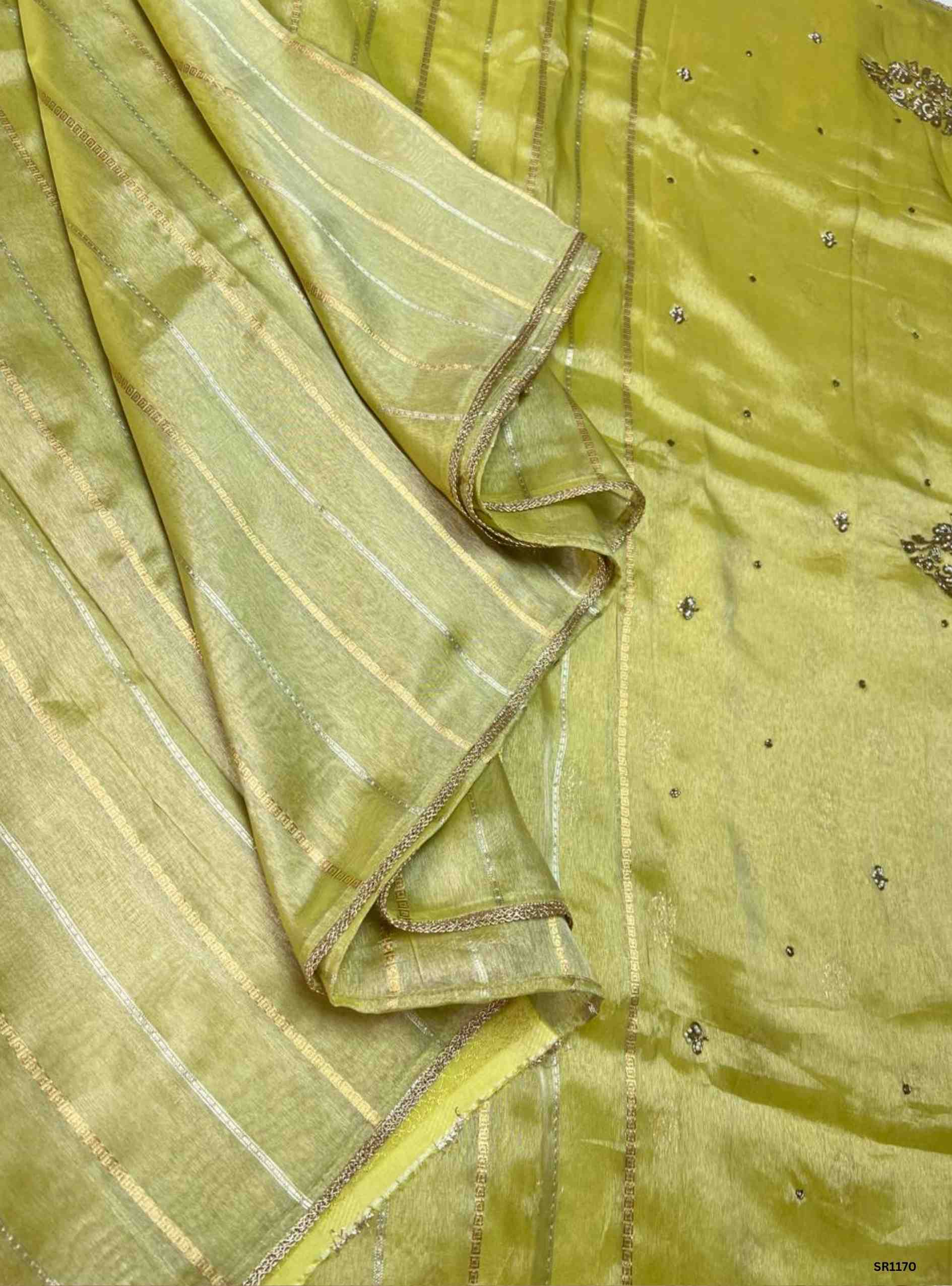 Lime Green - Tissue Georgette with Bead Work