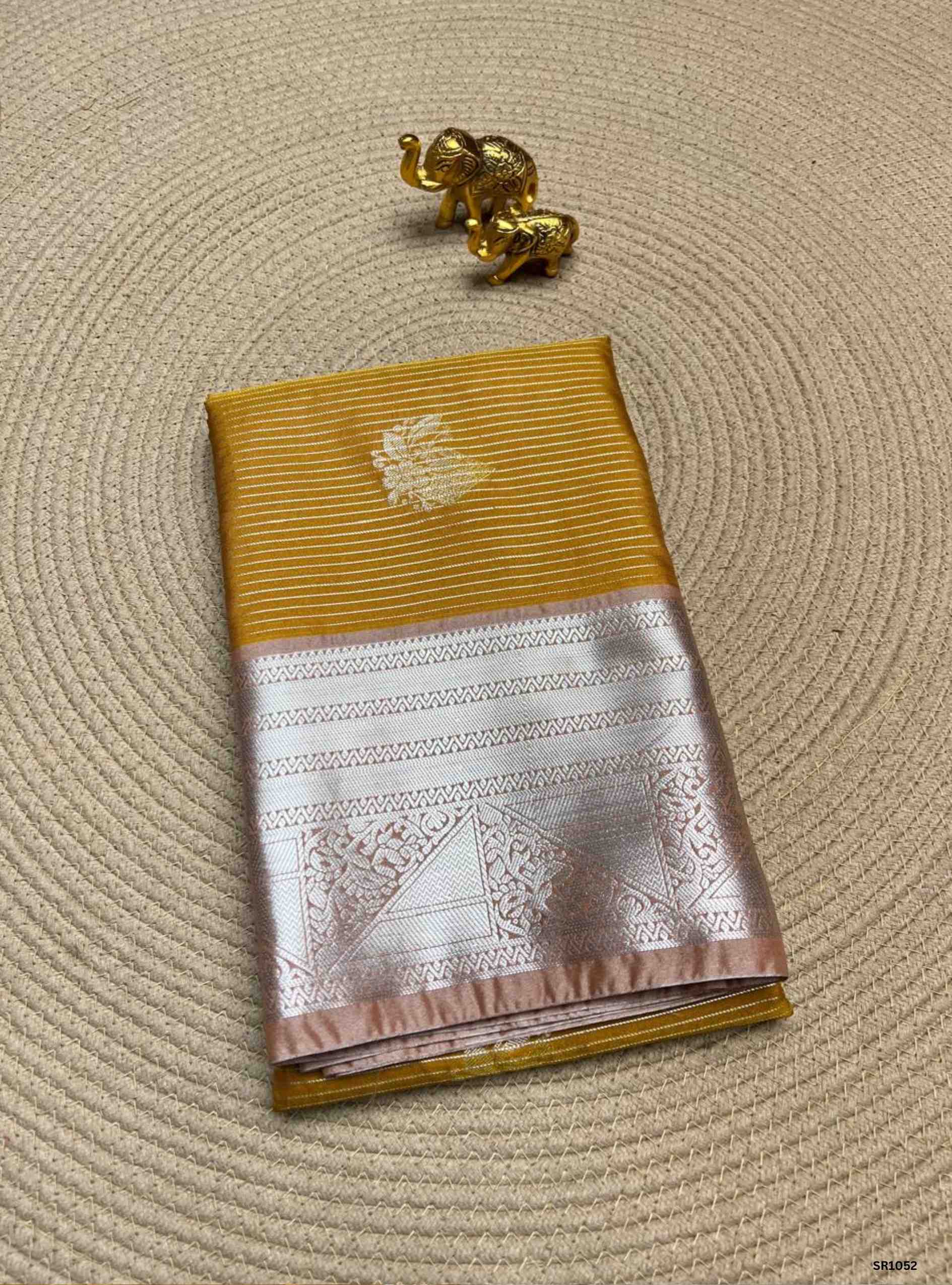 Mustard Yellow & Coco Brown - Vegan Silk Saree