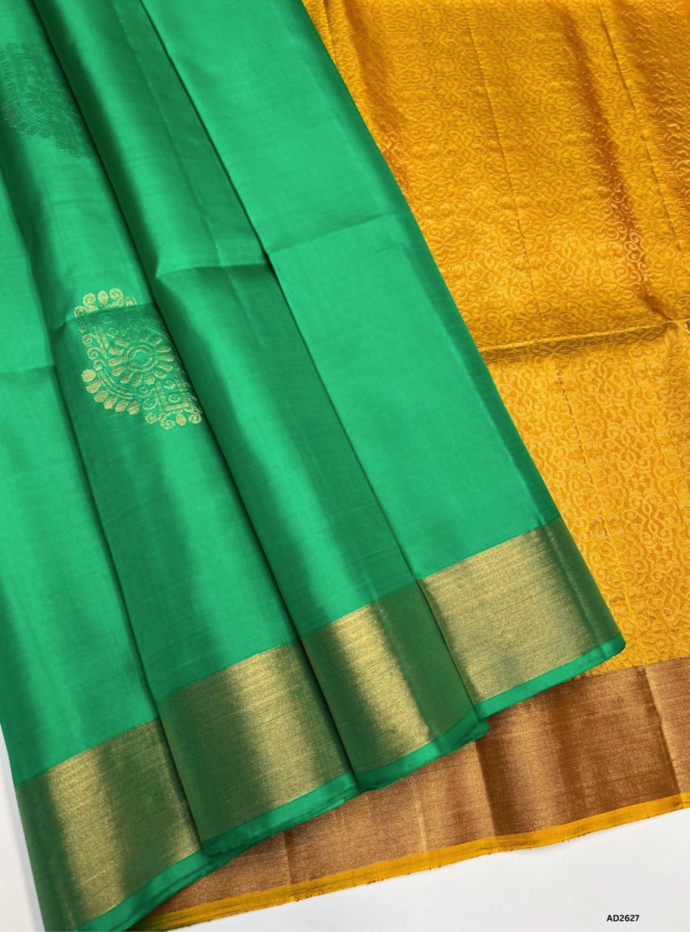Green & Mango Yellow - Soft Silk Saree