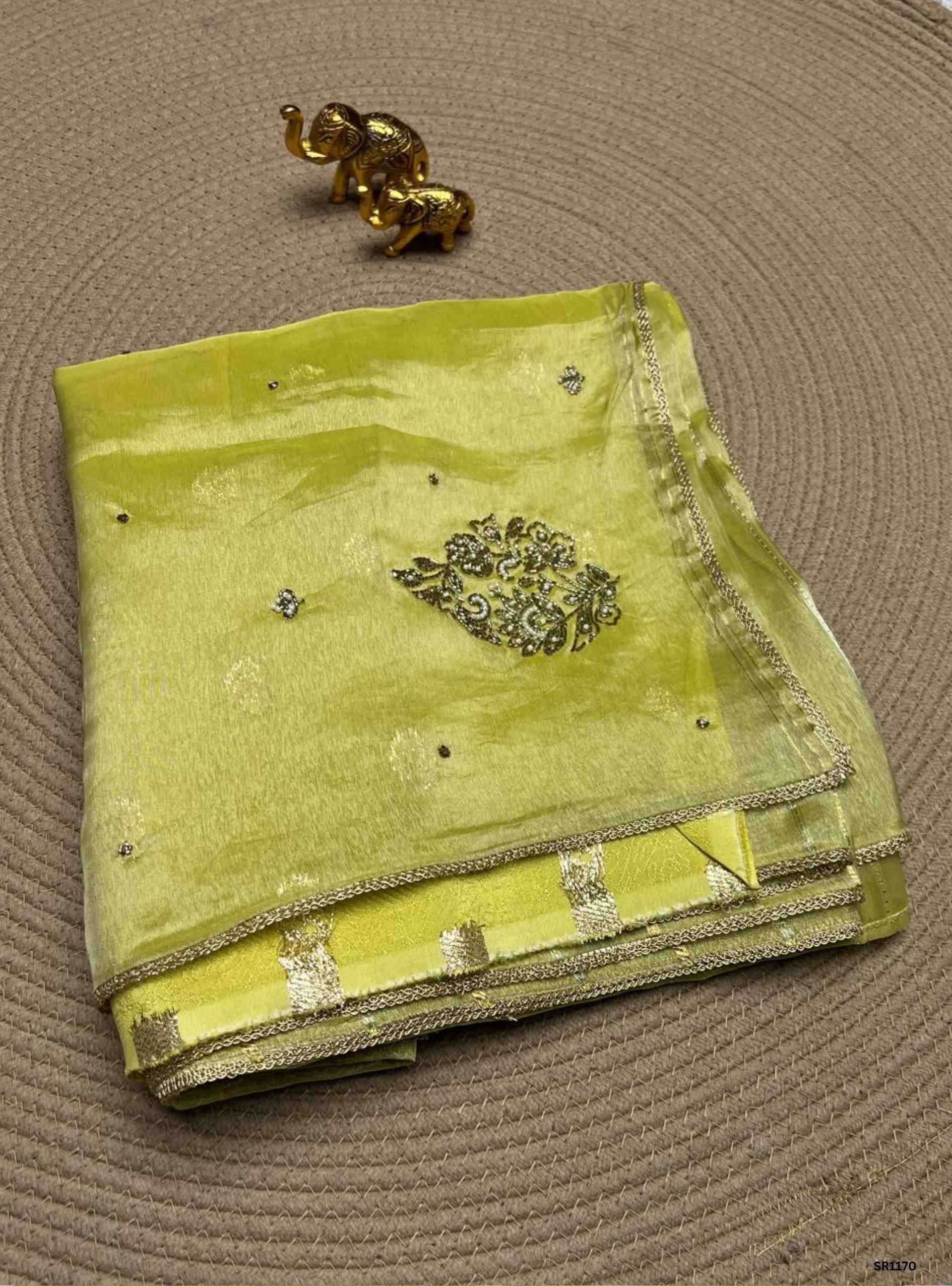 Lime Green - Tissue Georgette with Bead Work