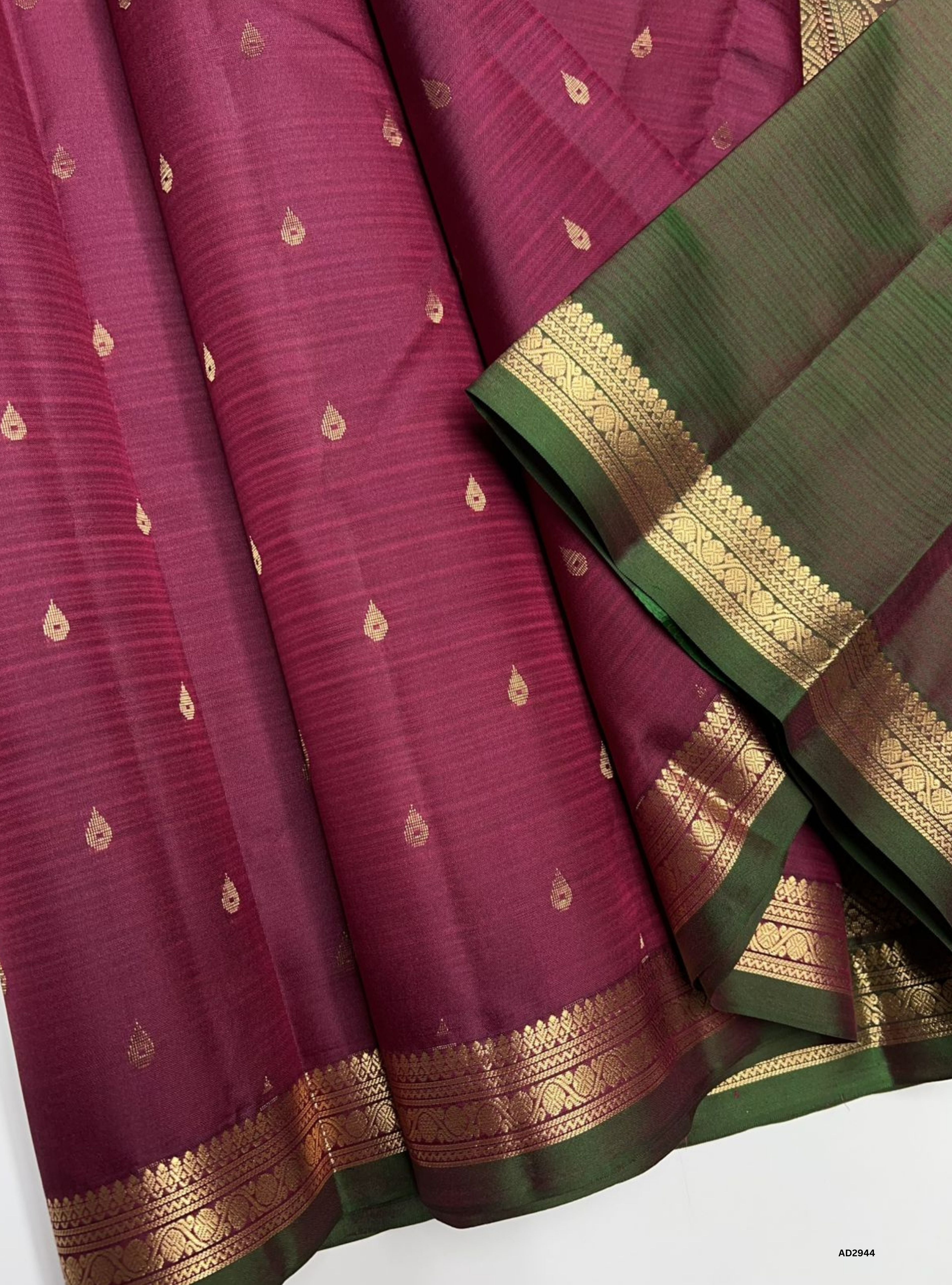 Dark Raspberry & Green - Soft Silk Saree