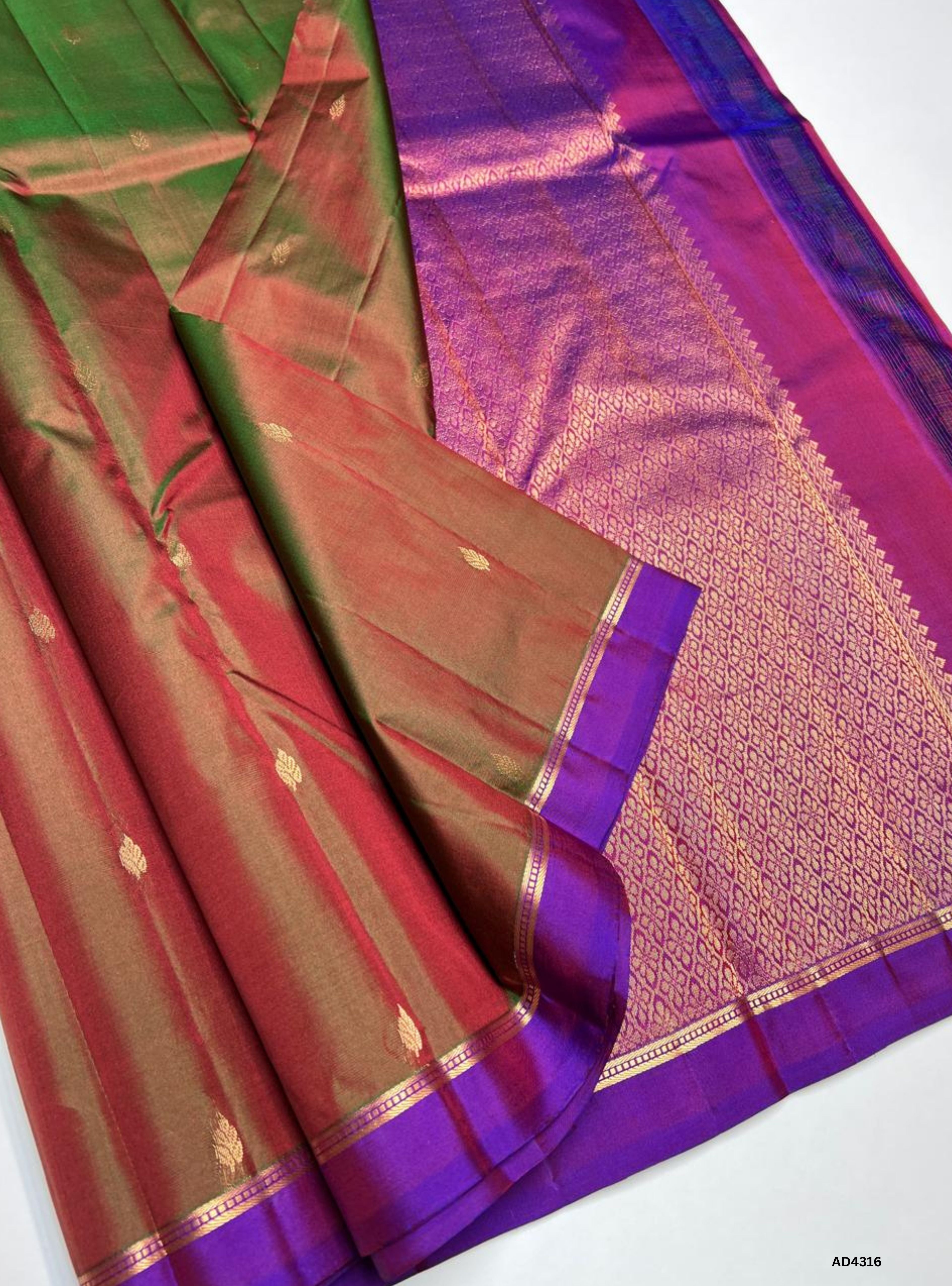 Dual Tone Green & Purple - Soft Silk Saree