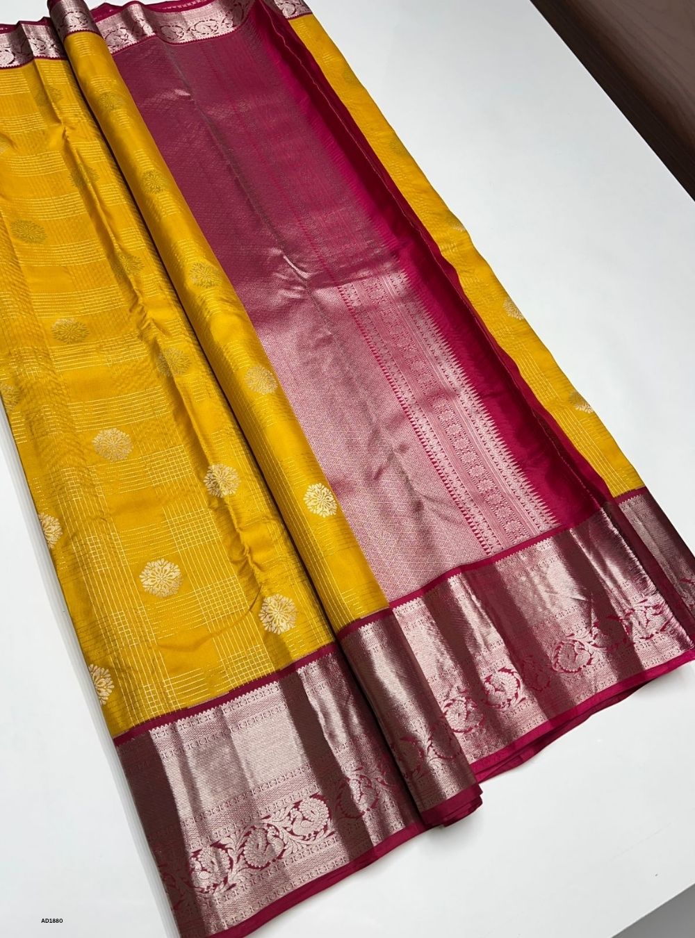 Yellow & Rani Pink - Soft Silk Saree