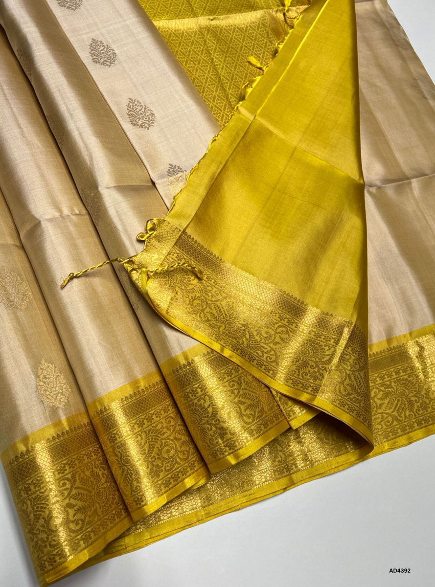 Ivory & Yellow - Kanchi Border Soft Silk Saree