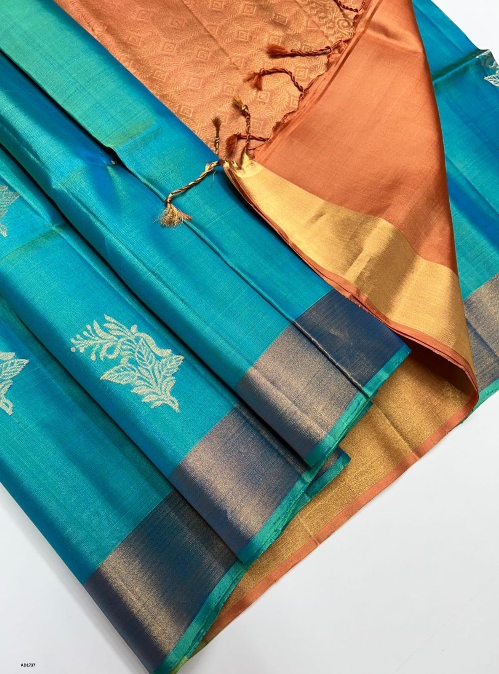 Aqua Green & Dusty Peach - Soft Silk Saree