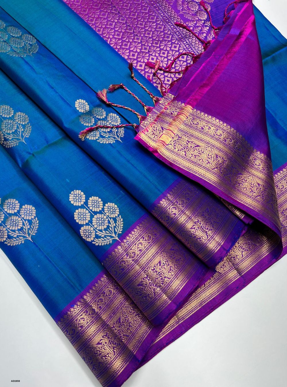 Peacock Blue & Purple - Soft Silk Saree