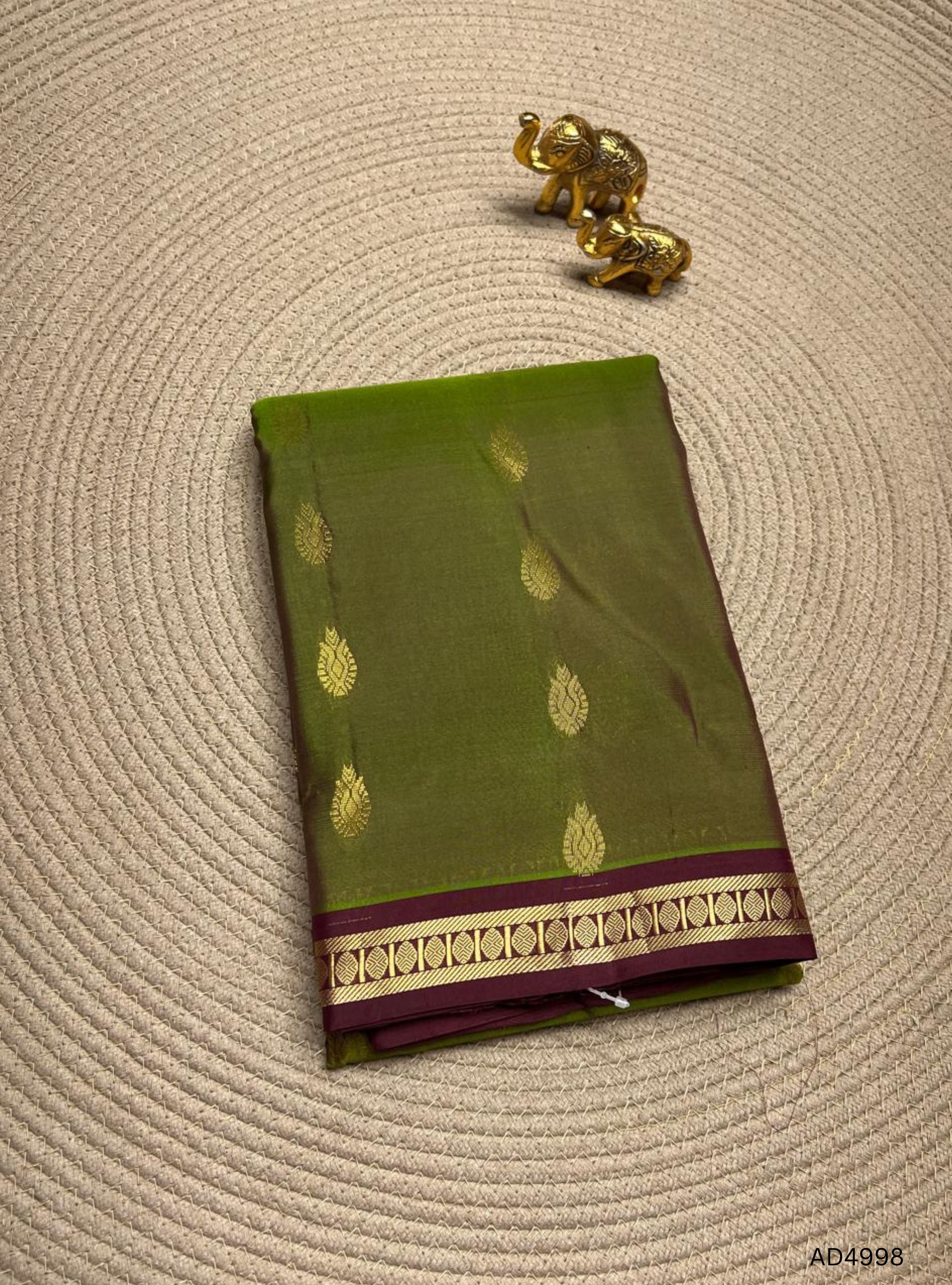 Moss Green & Plum - Kanchi Border Soft Silk Saree