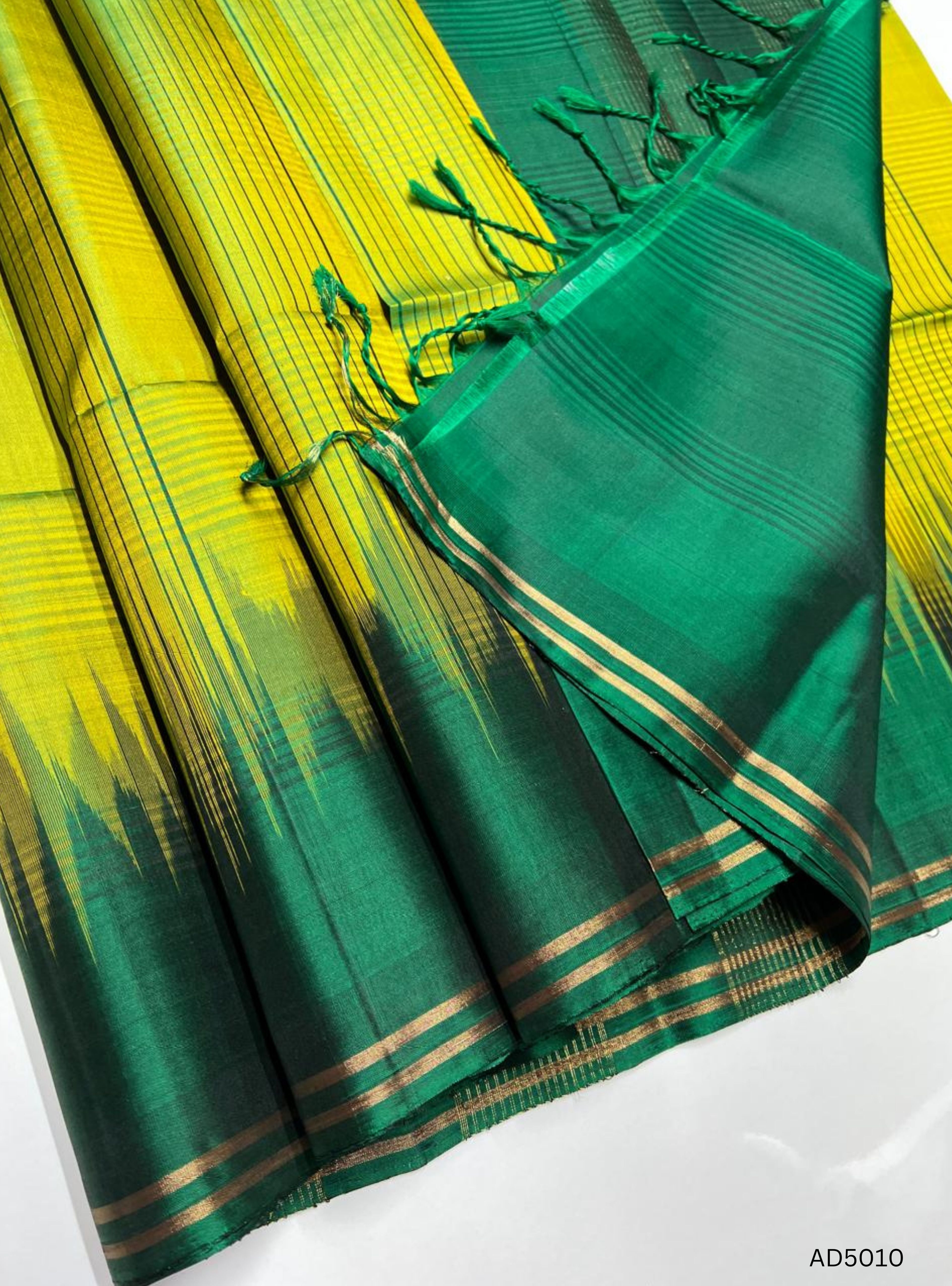 Lime Green & Green - Checks with Contrast Border Soft Silk Saree