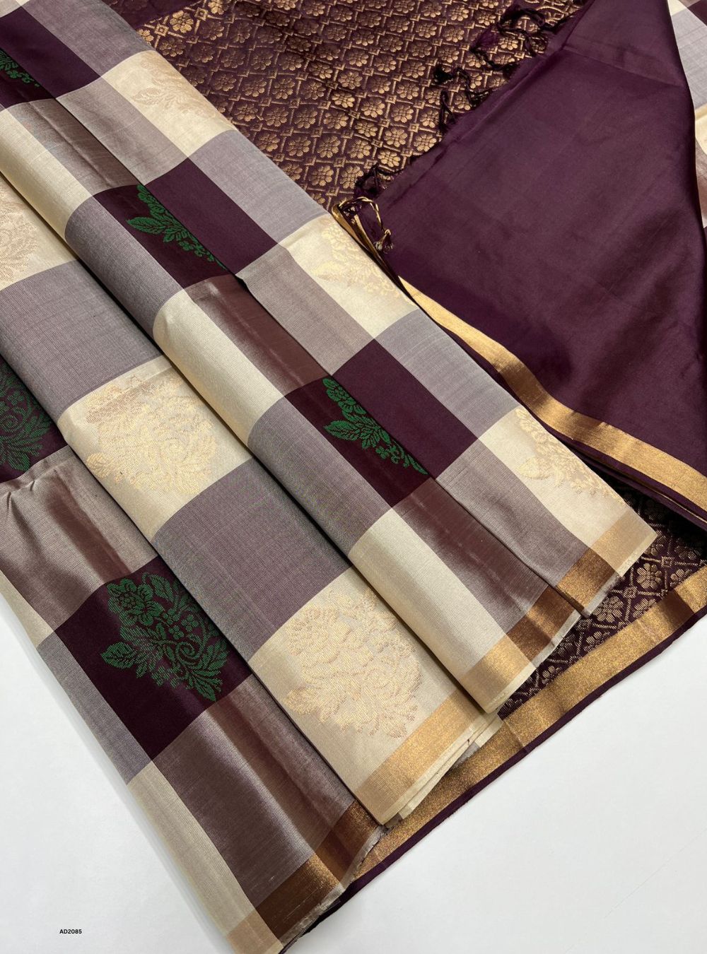 Dark Plum & Cream - Soft Silk Saree