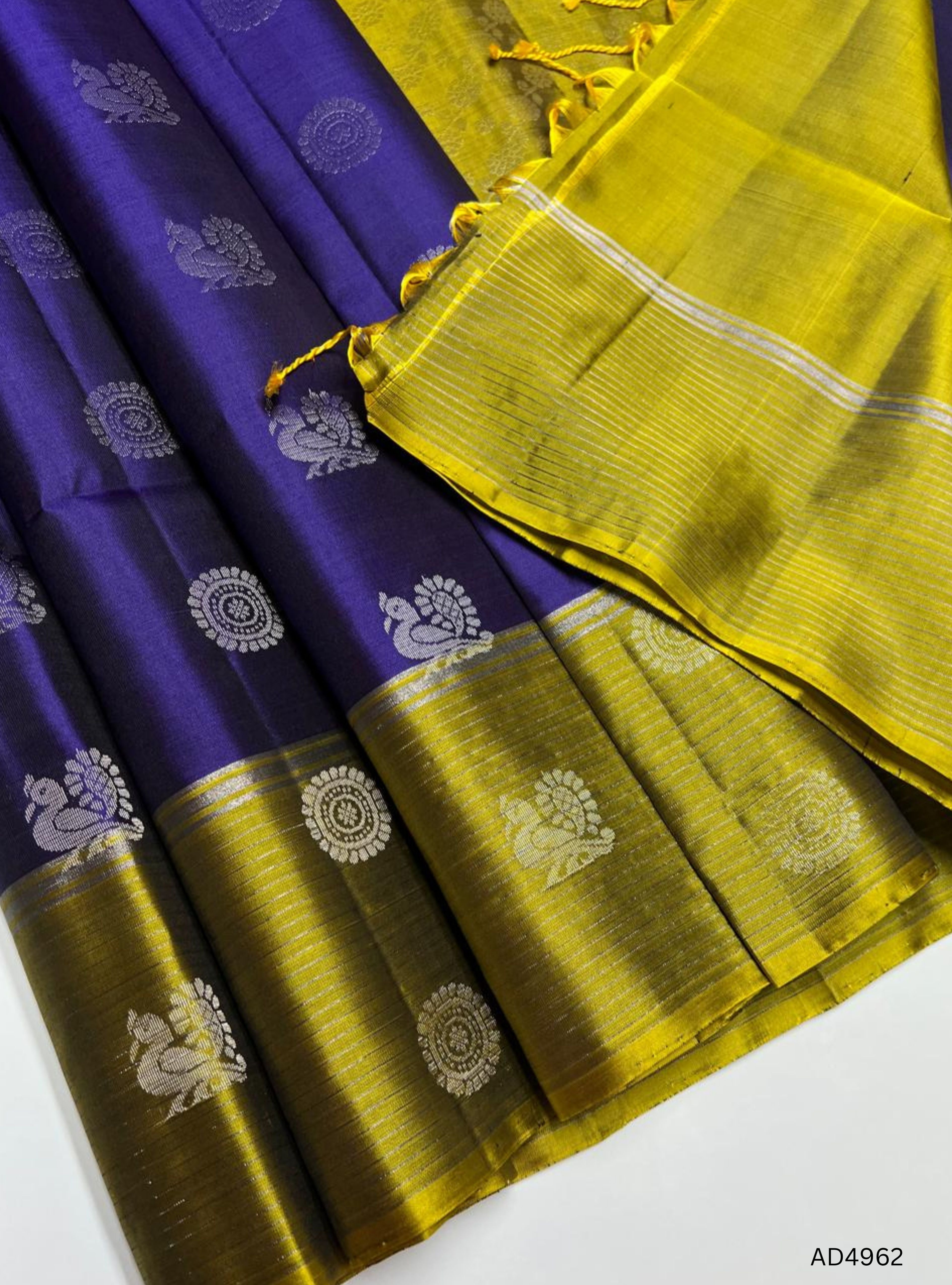 Purple & Olive Green - Soft Silk Saree