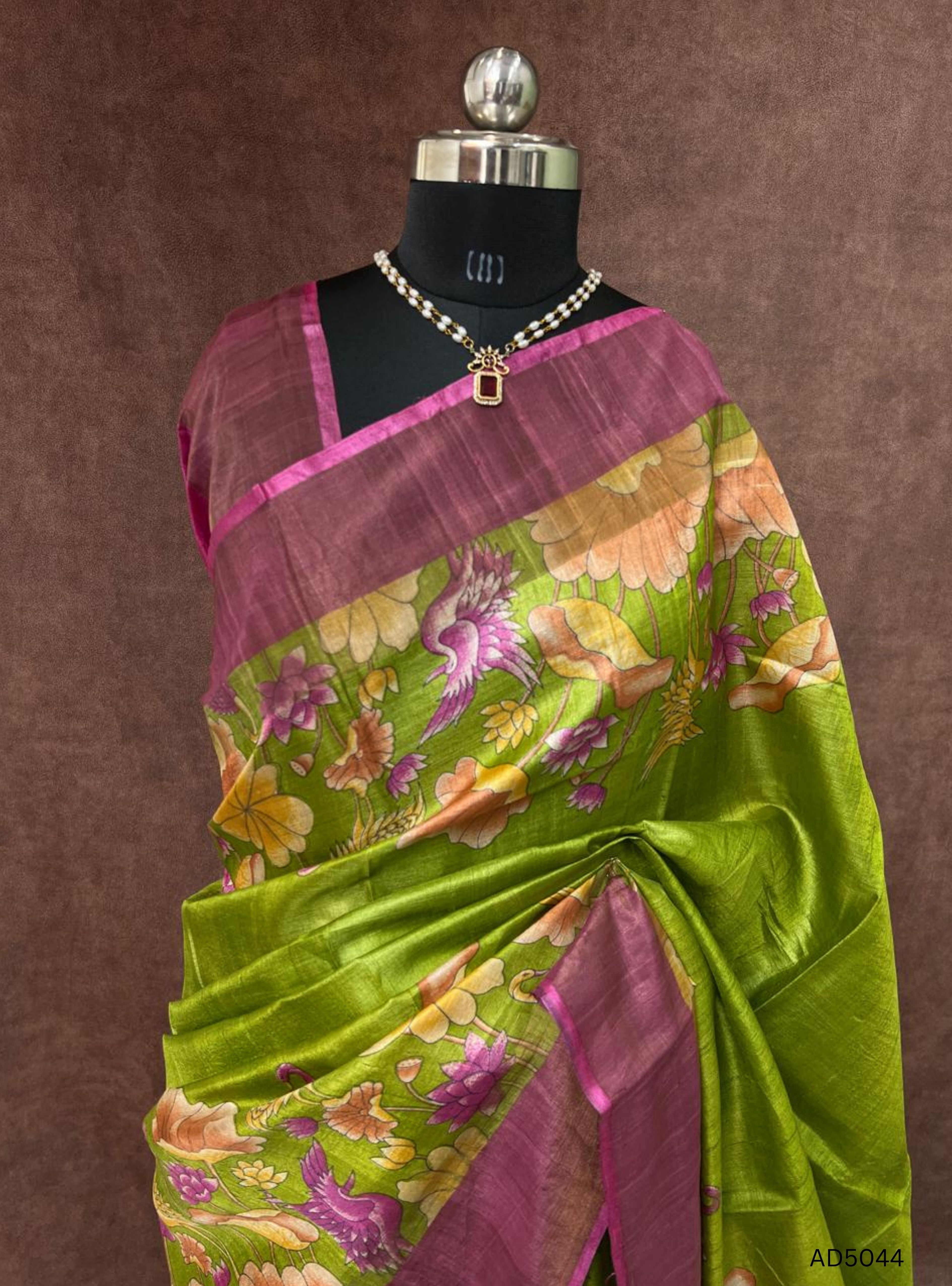 Green & Pink - Pure Desi Tussar Saree