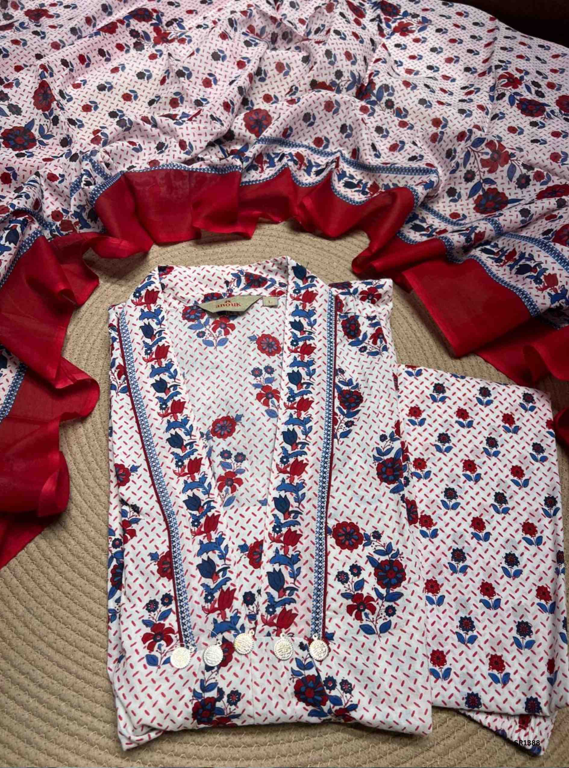 Red & White - 3 pc Salwar Set