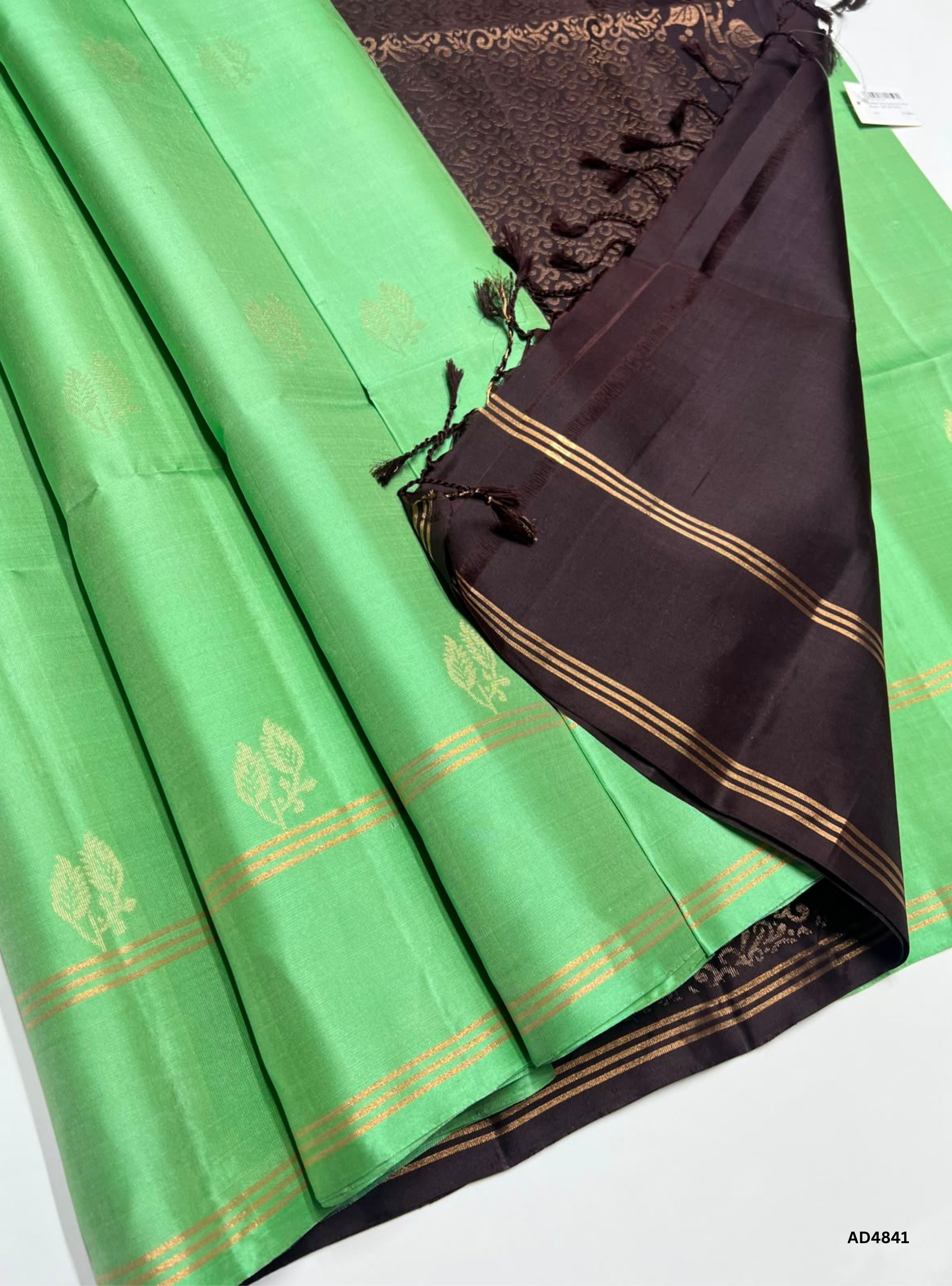 Mint Green & Coffee Brown - Soft Silk Saree