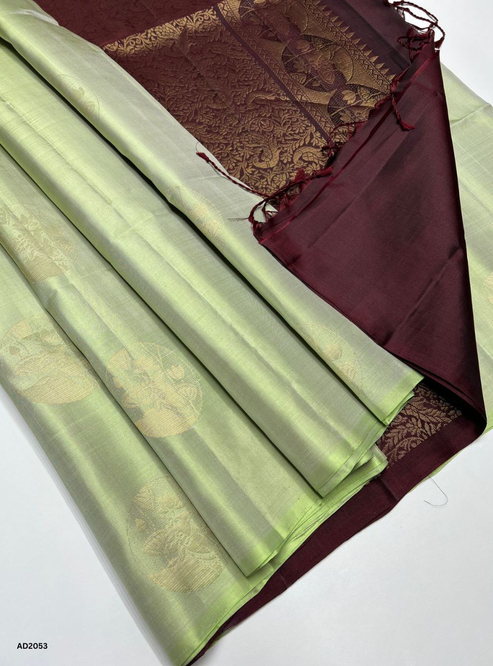 Pista Green & Maroon - Soft Silk Saree
