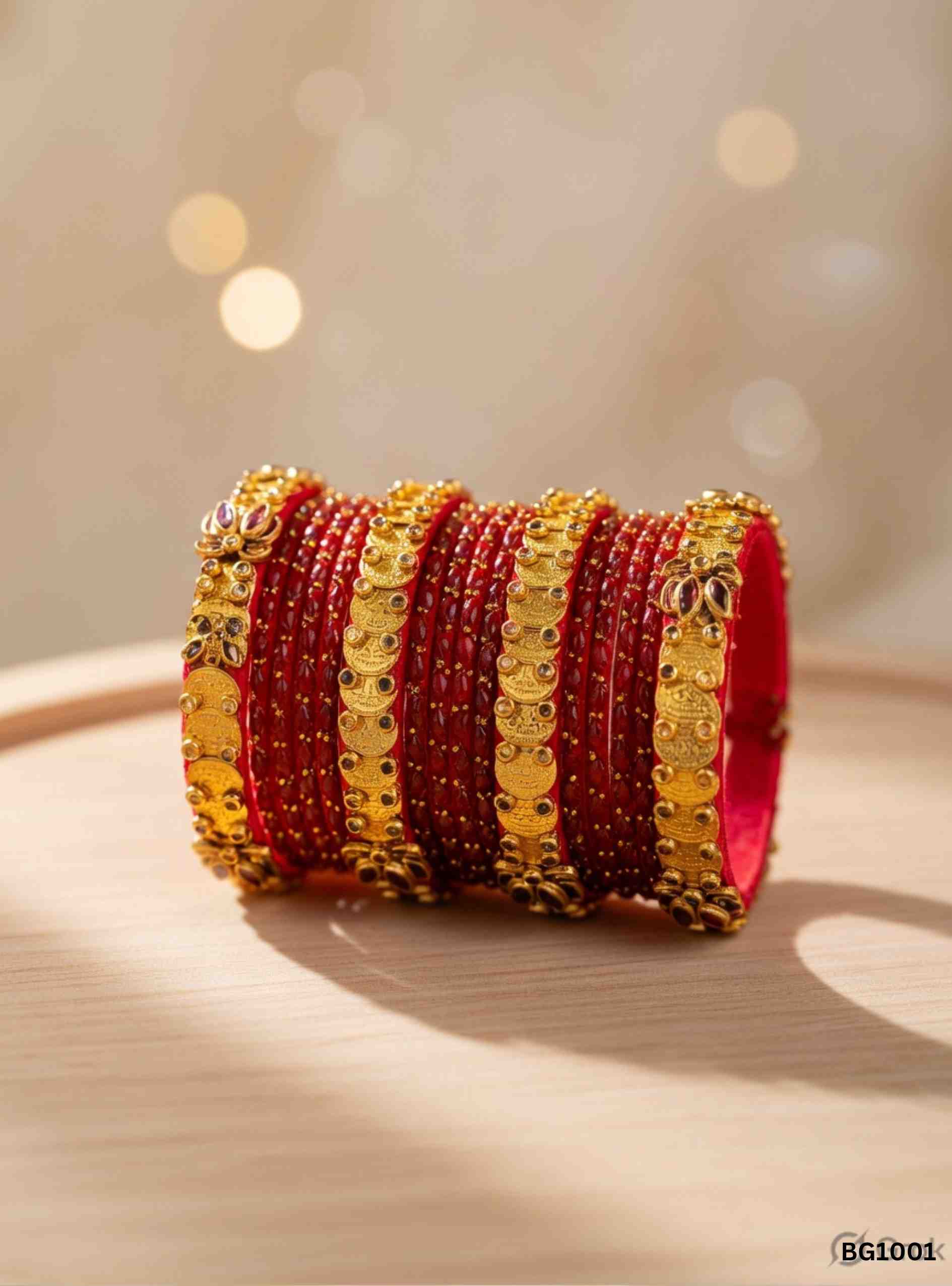 Red & Gold - Raindrop Bangle Set