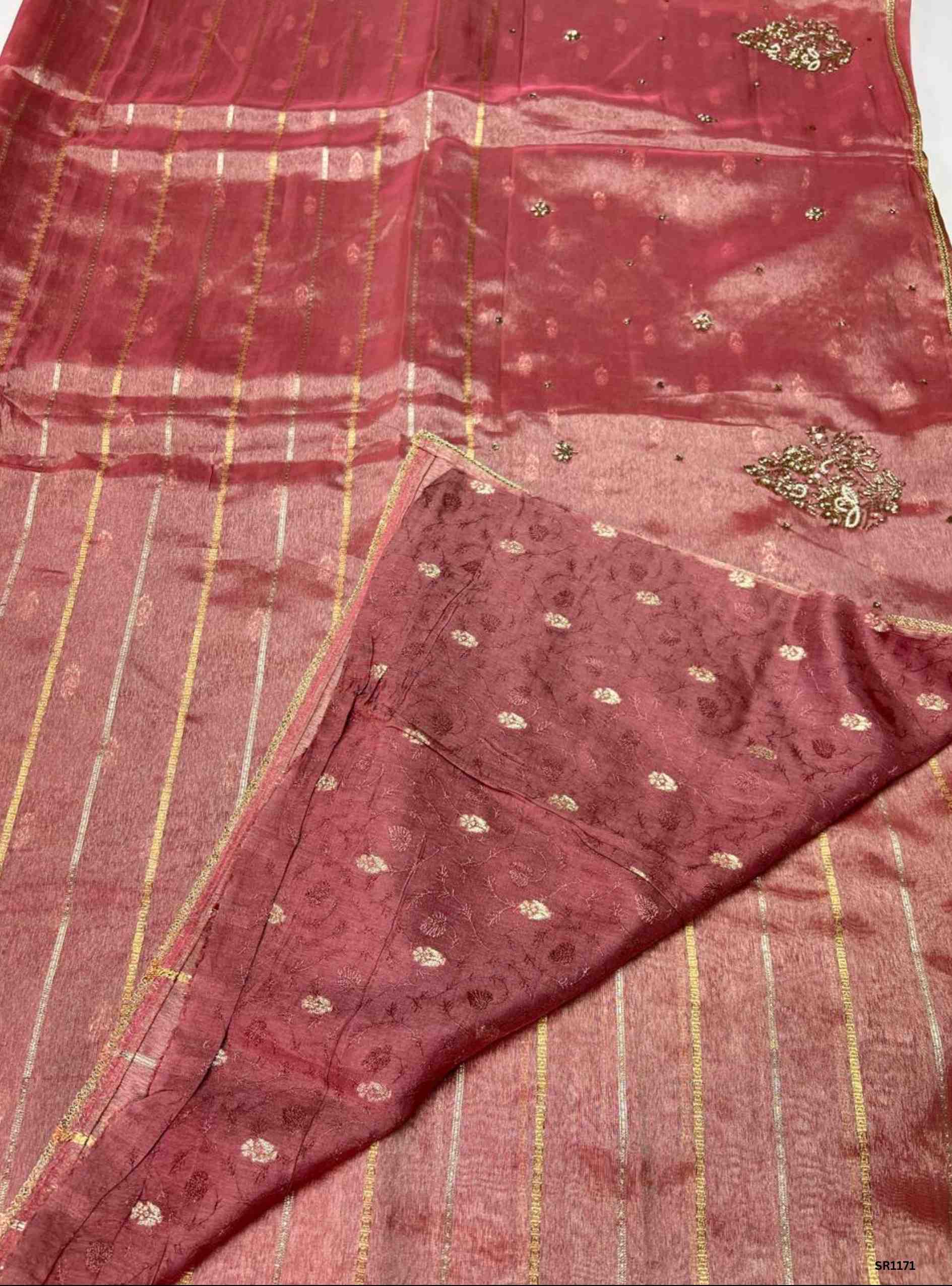 Pink - Tissue Georgette with Bead Work