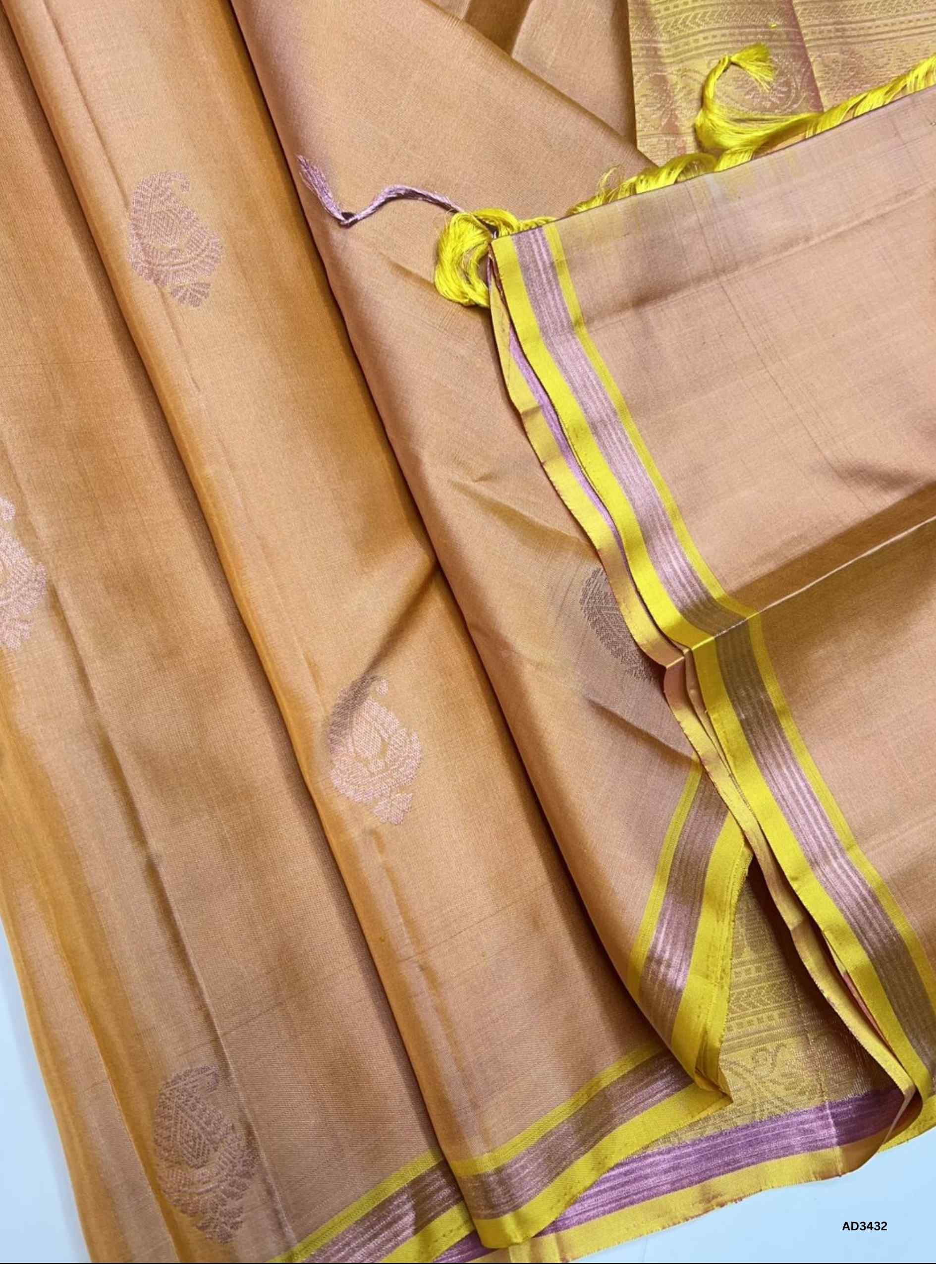 Peach & Yellow - Soft Silk Saree
