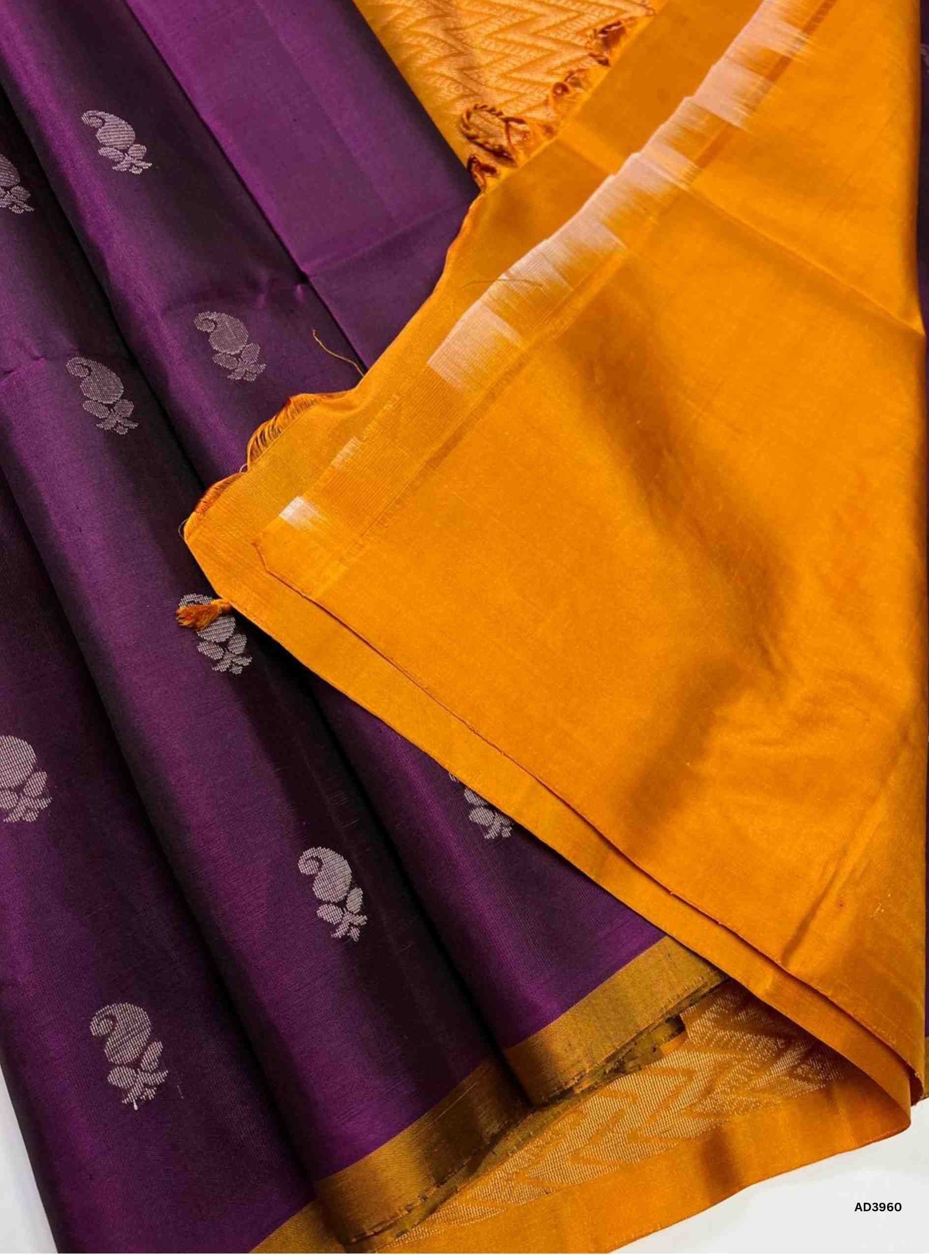 Burgundy & Mango Yellow - Soft Silk Saree