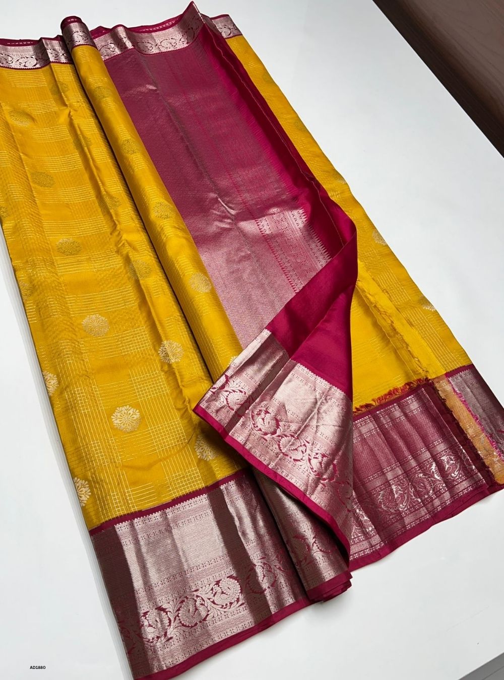 Yellow & Rani Pink - Soft Silk Saree