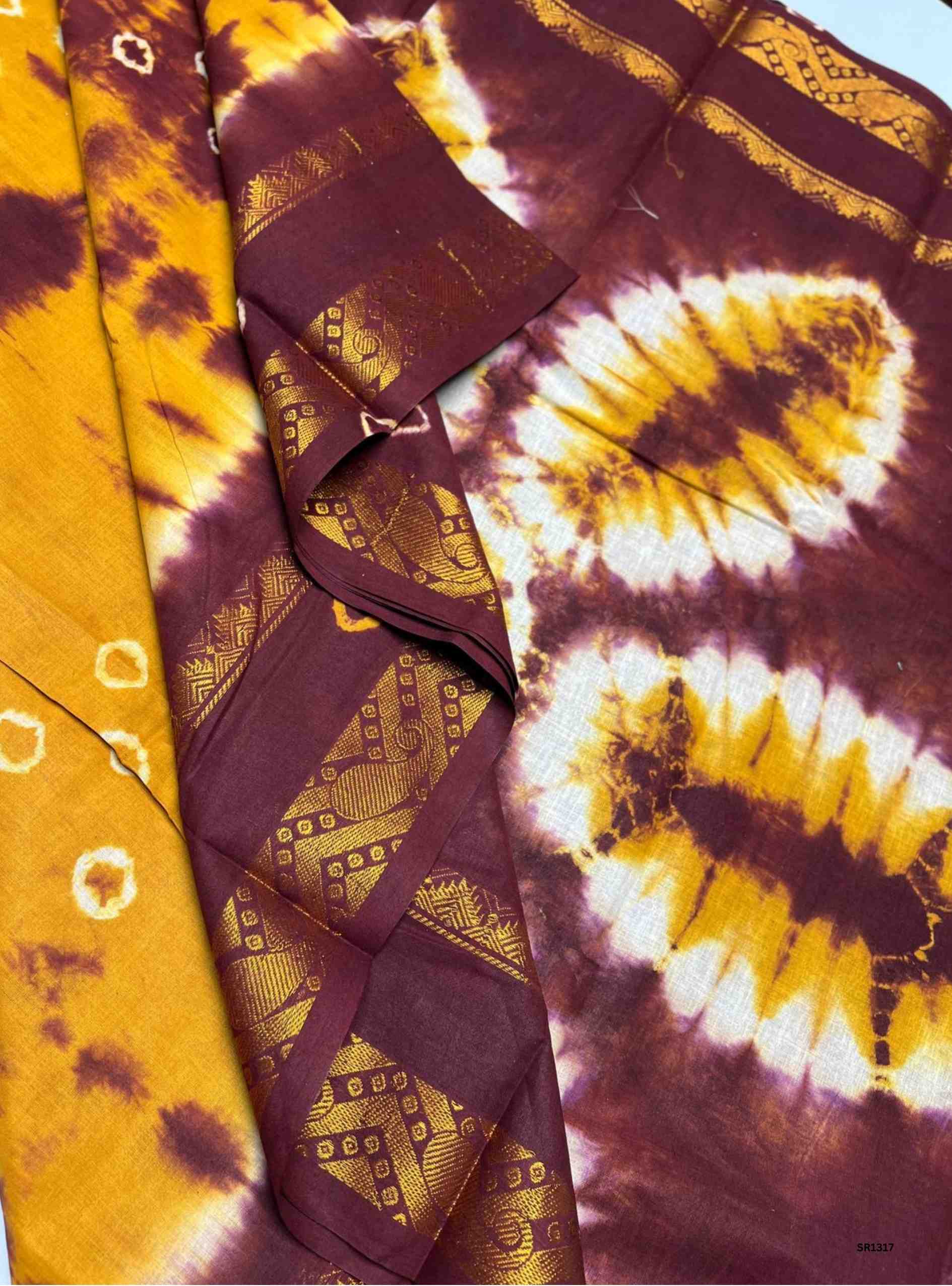 Mustard & Maroon - Bandhini Chungudi Cotton Saree