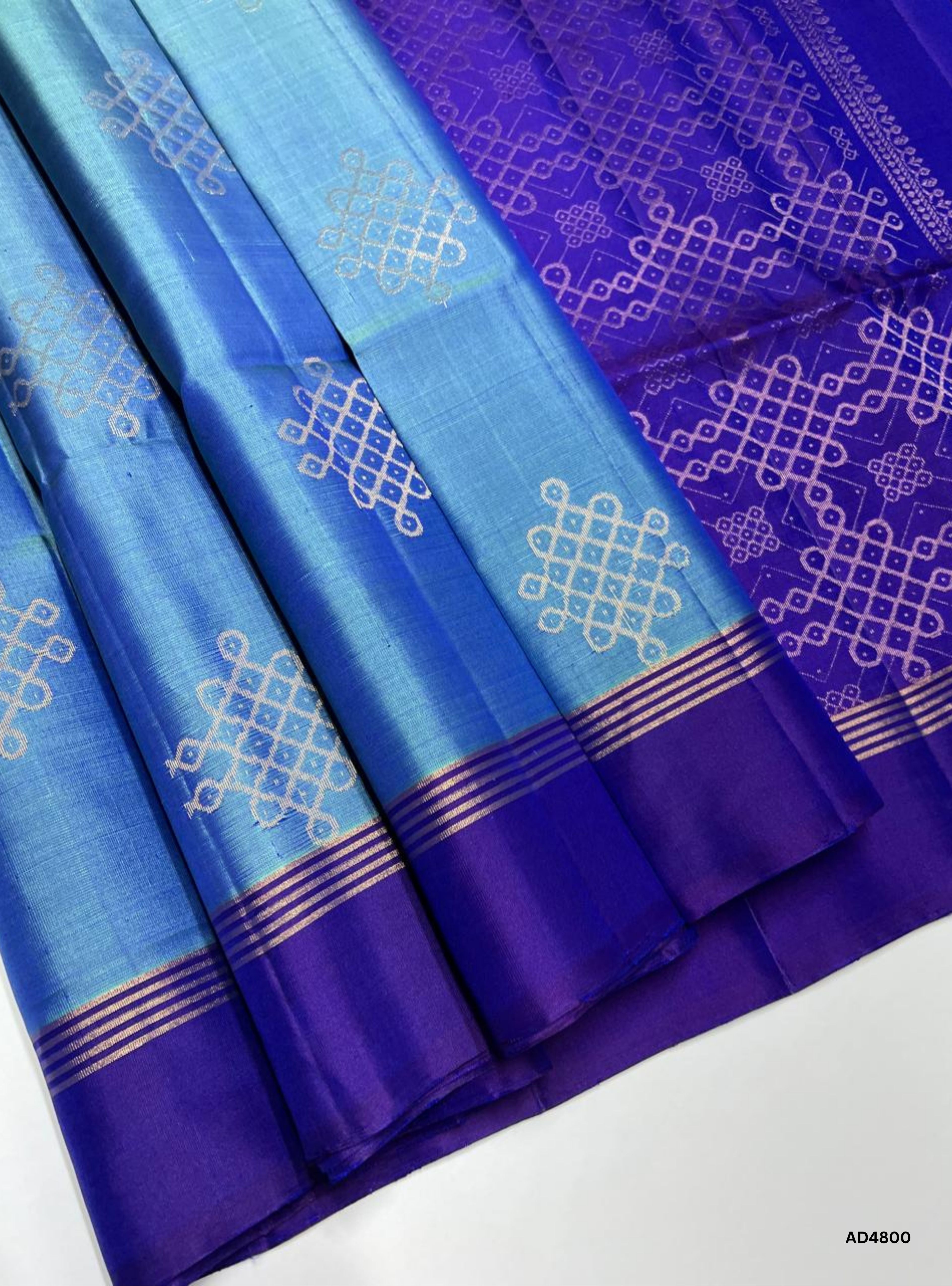 Light Blue & Purple - Kolam Soft Silk Saree