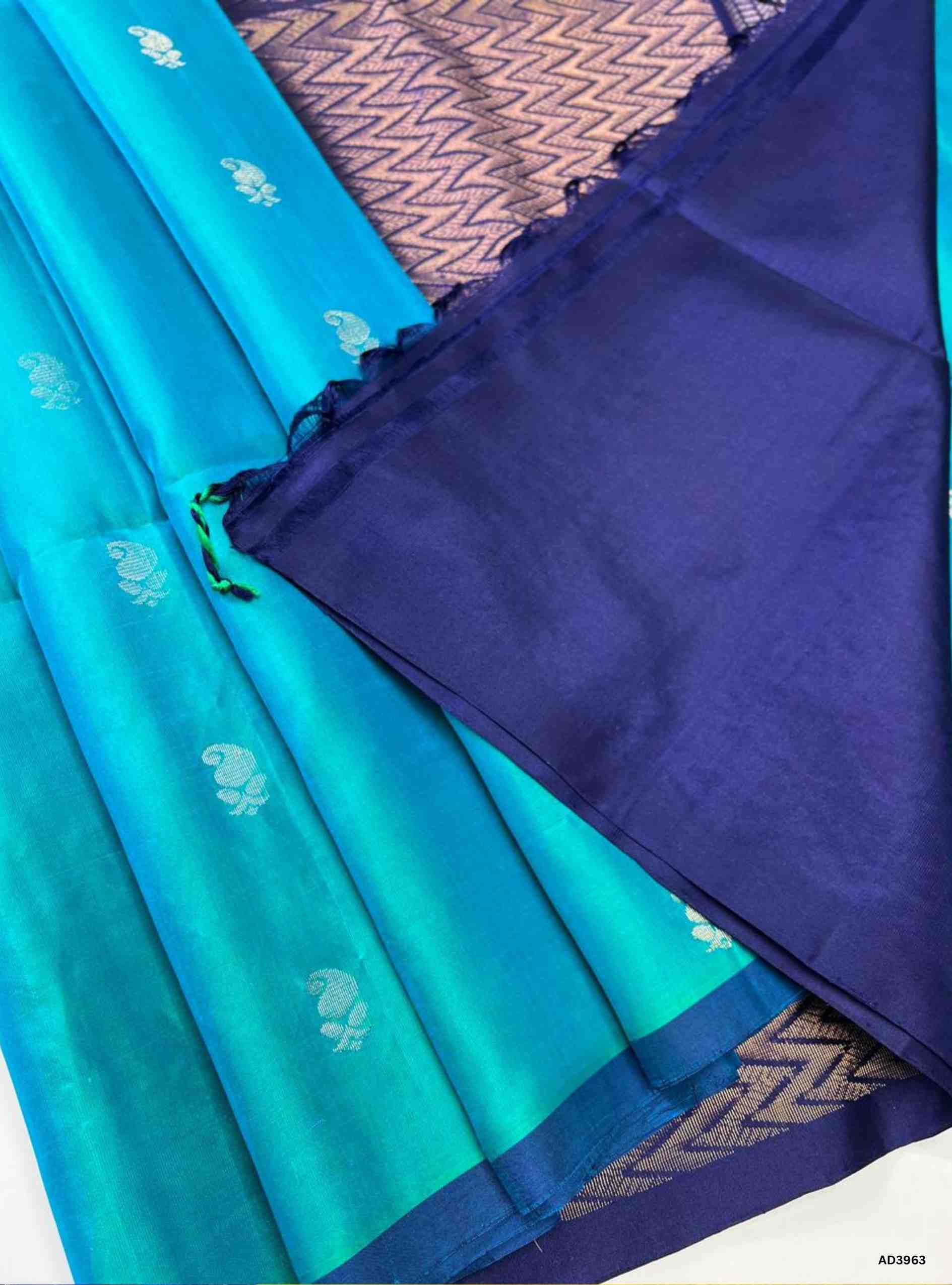 Rama Blue & Ink Blue - Soft Silk Saree