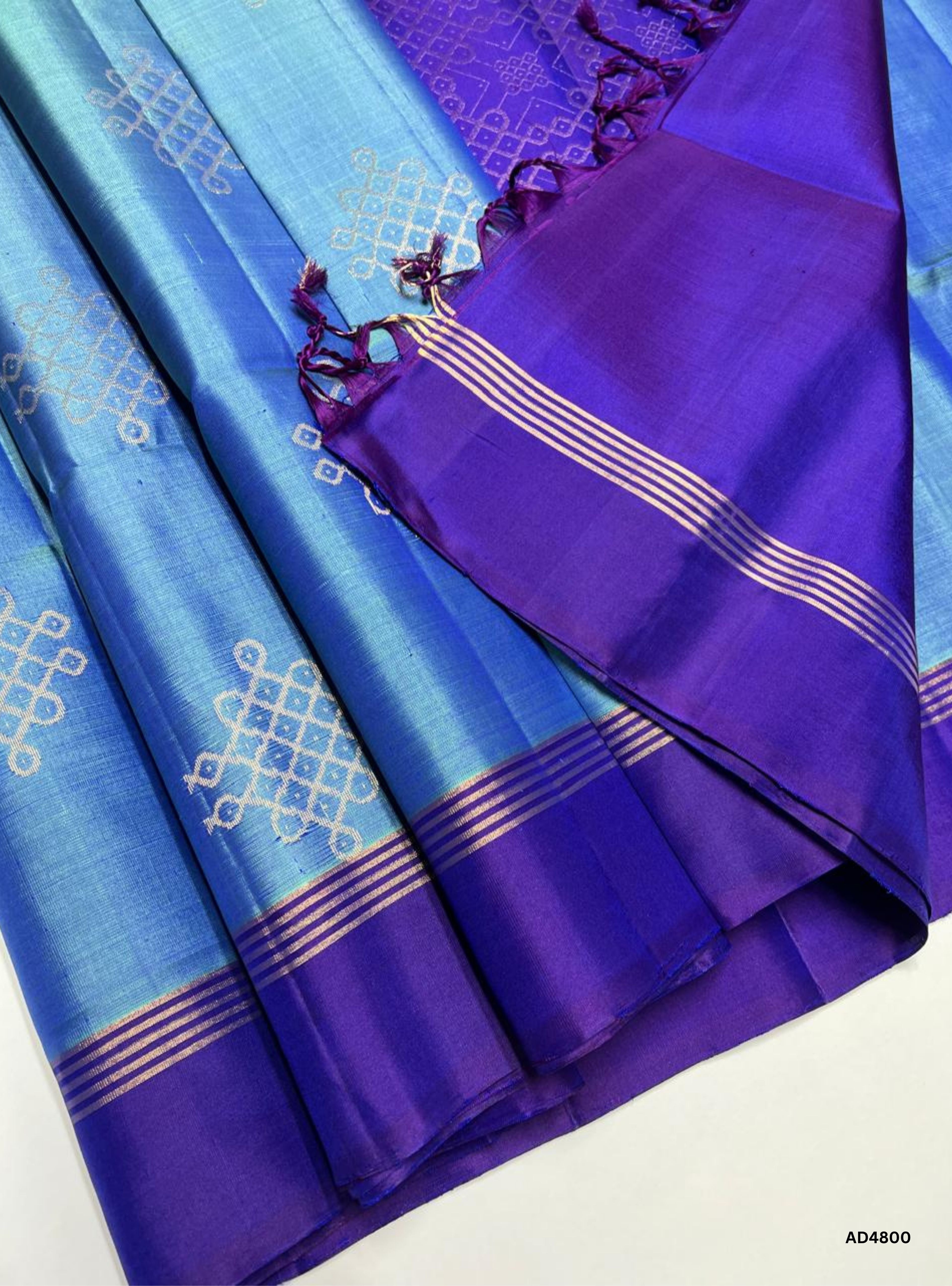 Light Blue & Purple - Kolam Soft Silk Saree