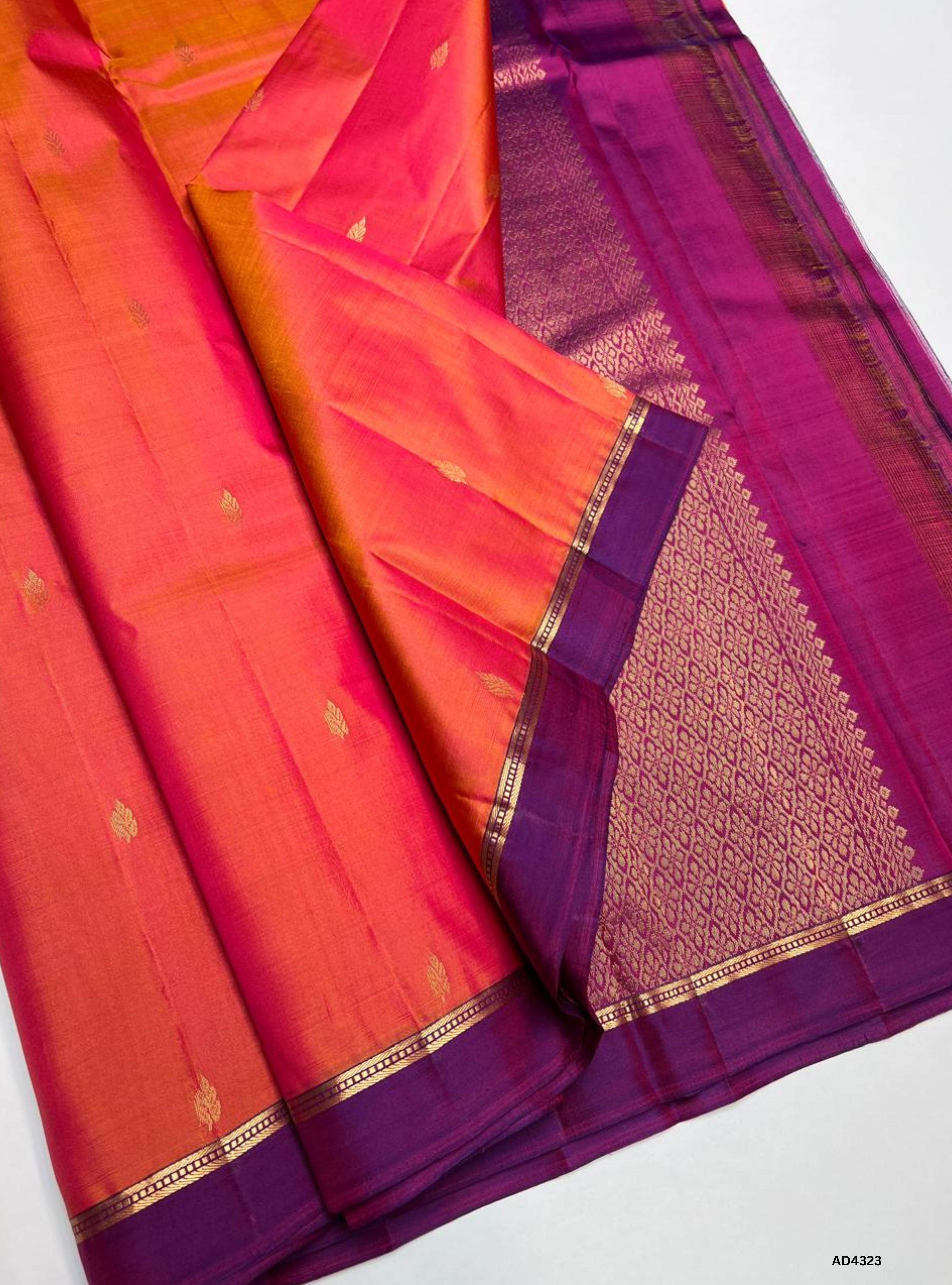 Dual Tone Orange & Purple - Soft Silk Saree