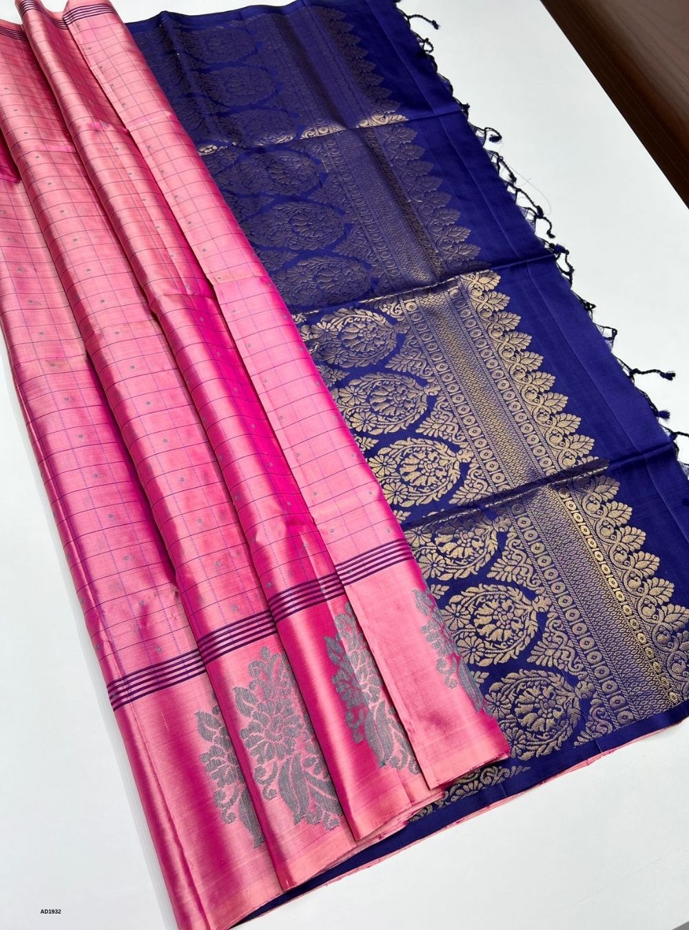 Pink & Navy - Soft Silk Saree