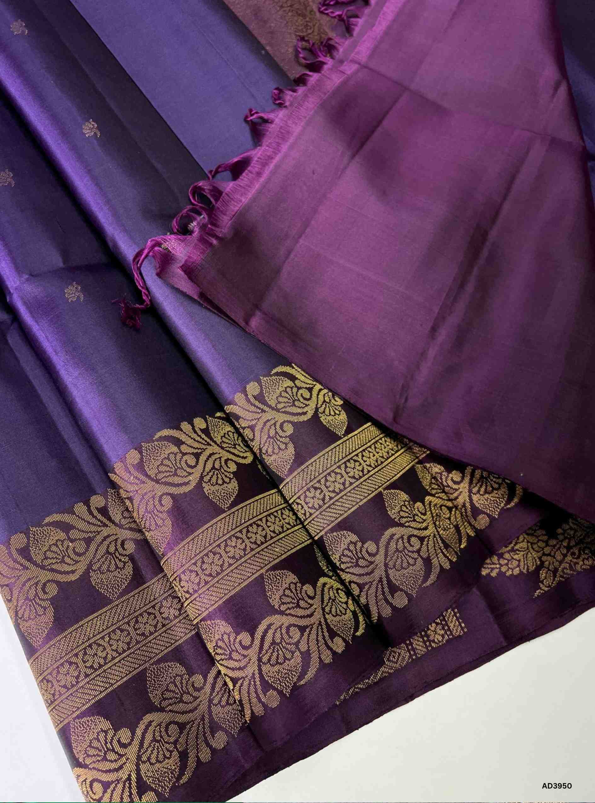 Navy Blue & Purple - One Side Fancy Border Soft Silk Saree