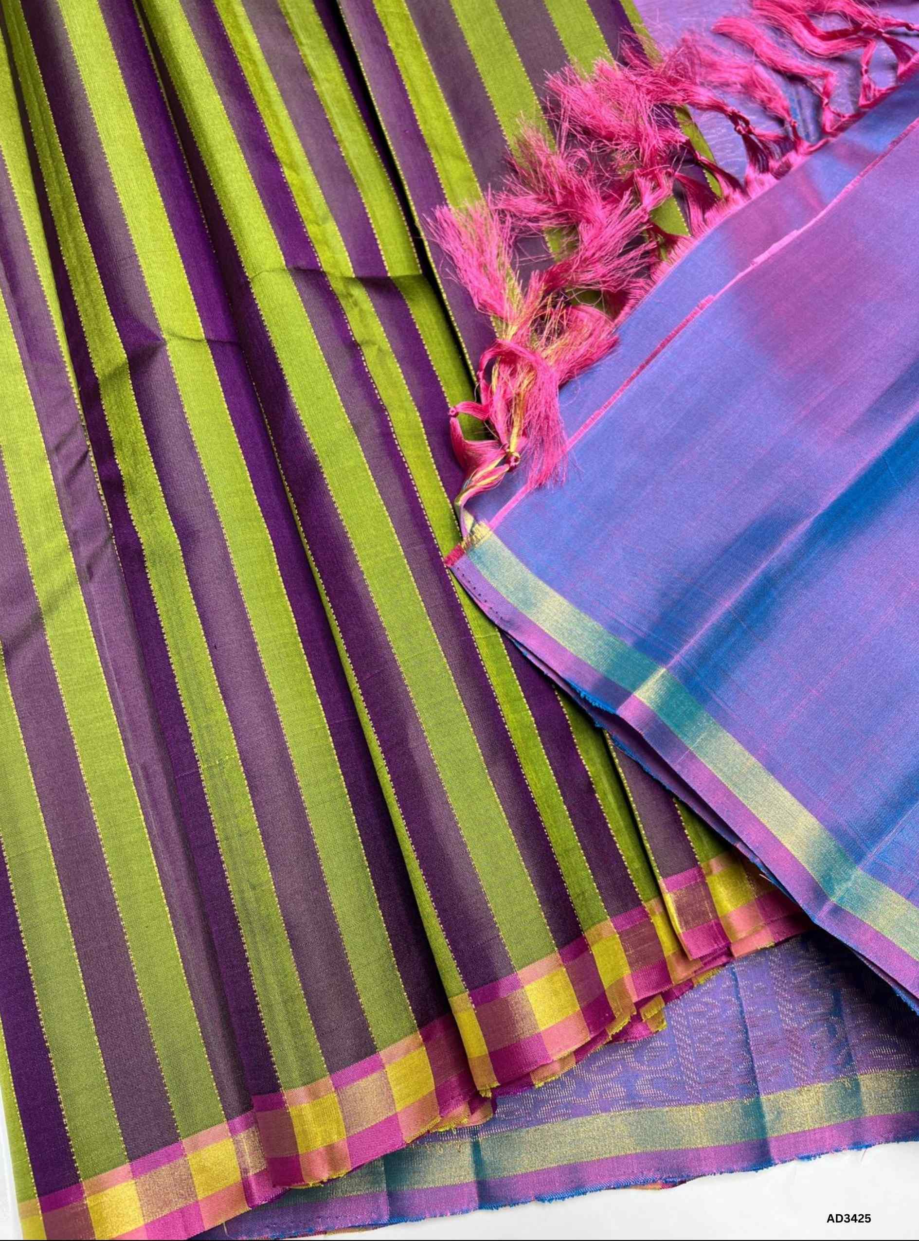 Green & Mettalic Blue - Soft Silk Saree