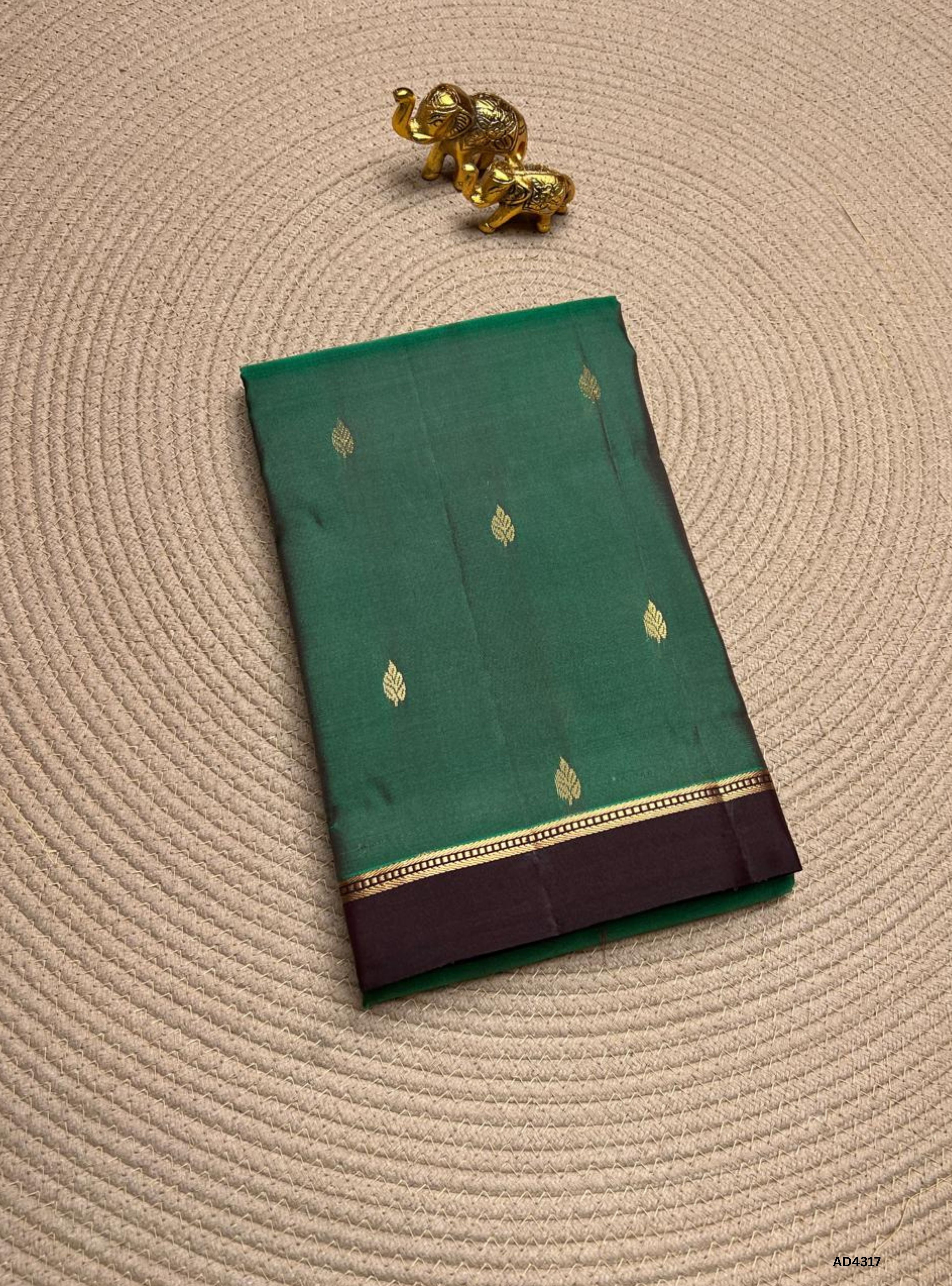 Dual Tone Green & Coffee Brown - Soft Silk Saree
