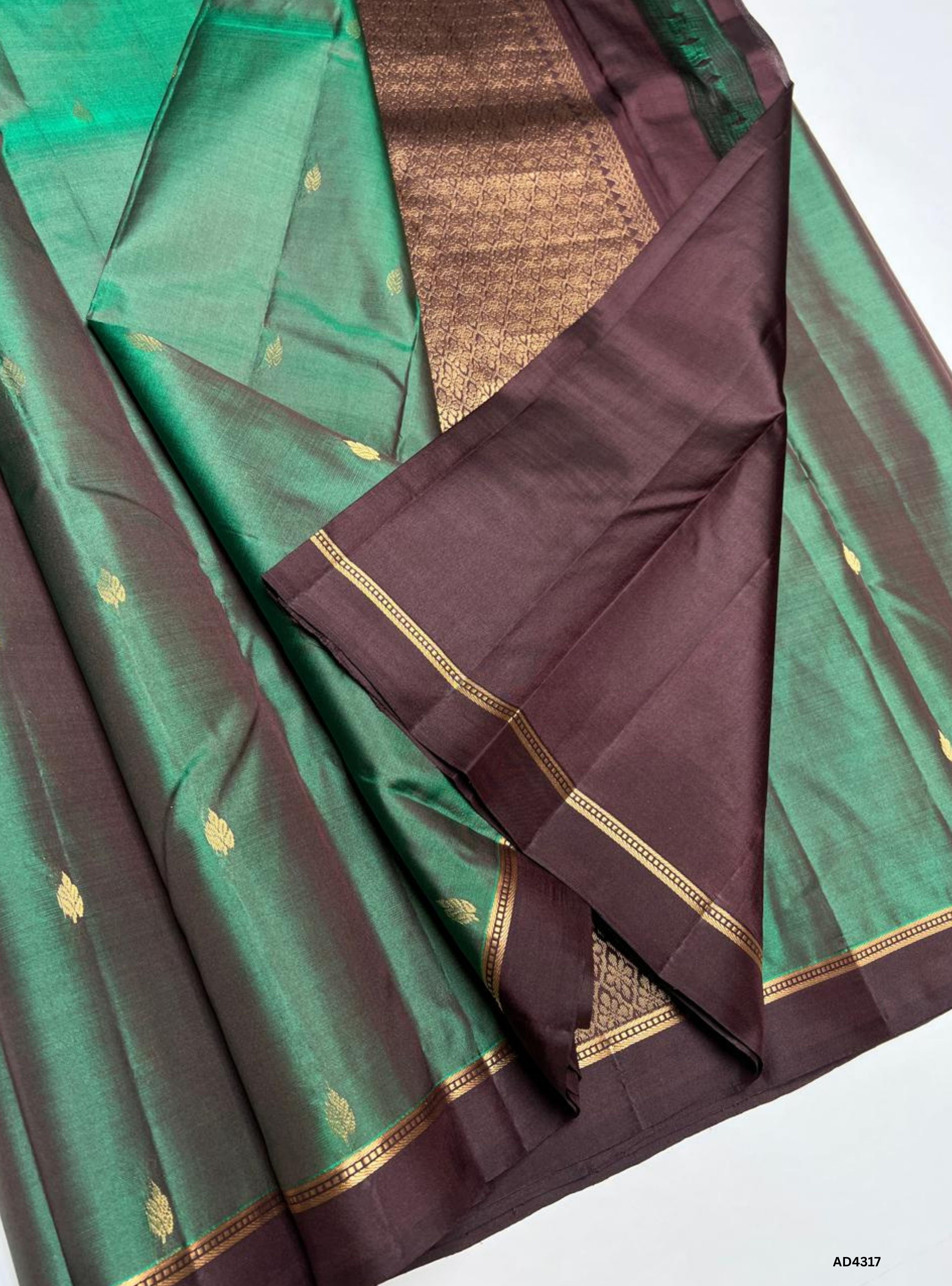 Dual Tone Green & Coffee Brown - Soft Silk Saree