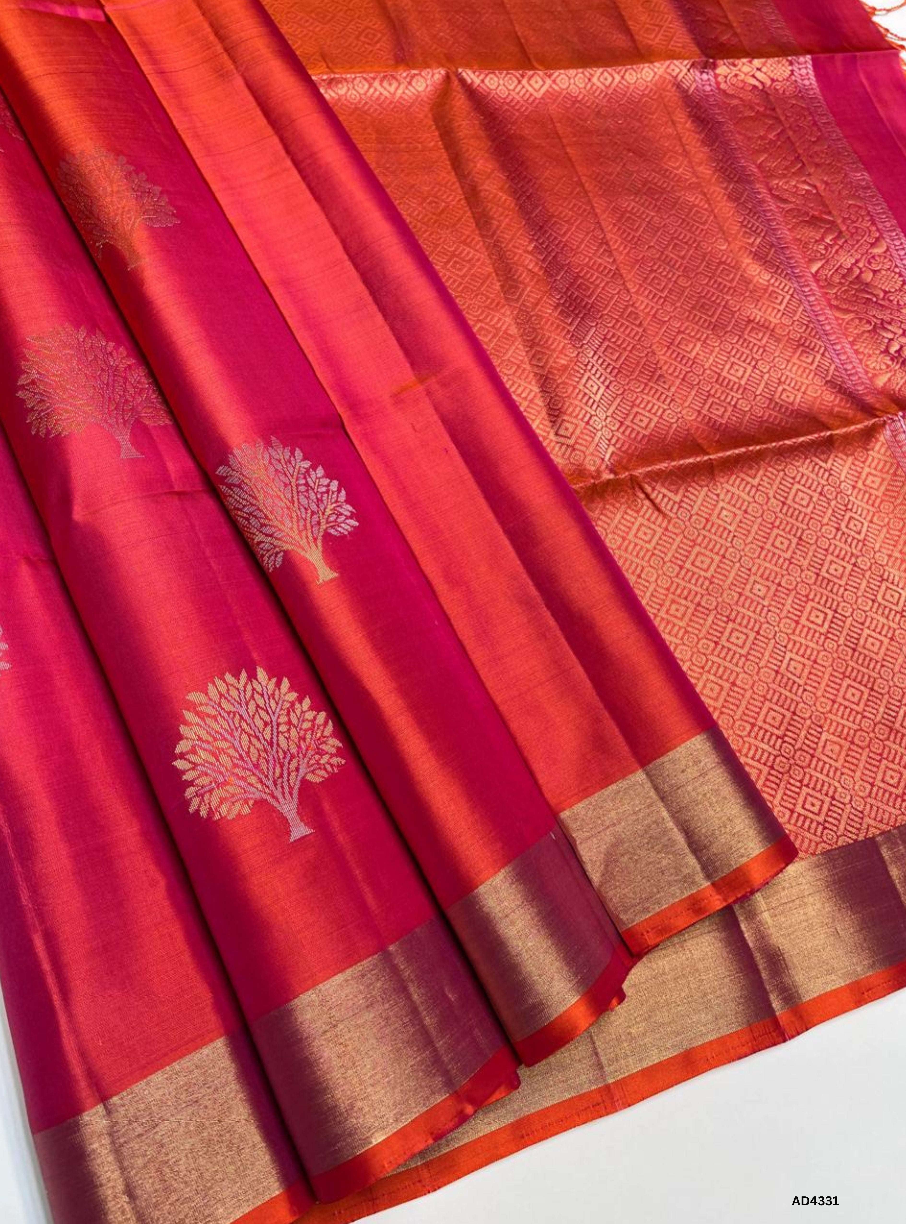 Orangish Pink - Soft Silk Saree