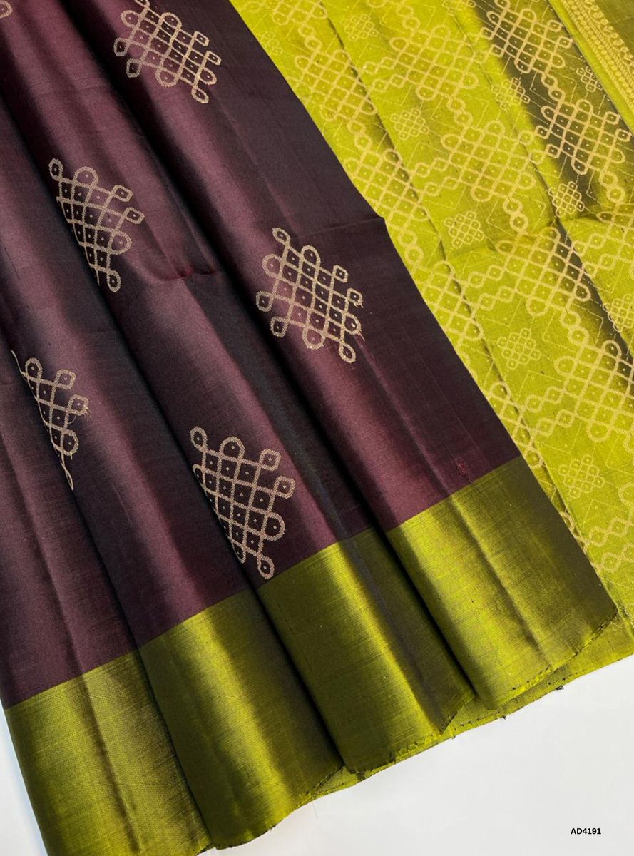 Rosewood Wine & Green - Kolam Soft Silk Saree