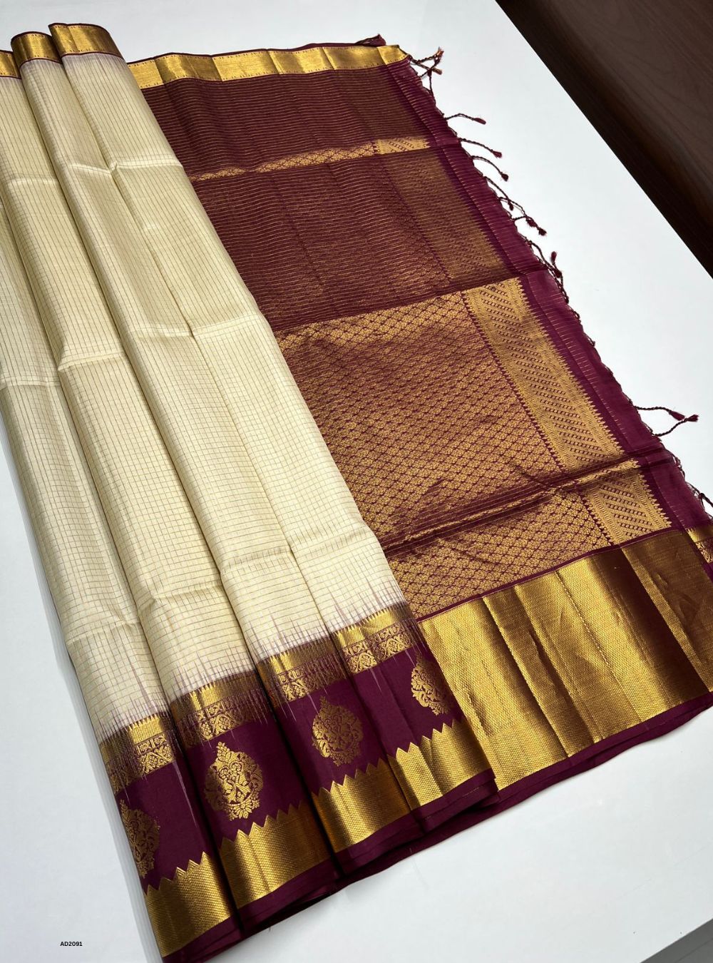 Half White & Magenta - Soft Silk Saree