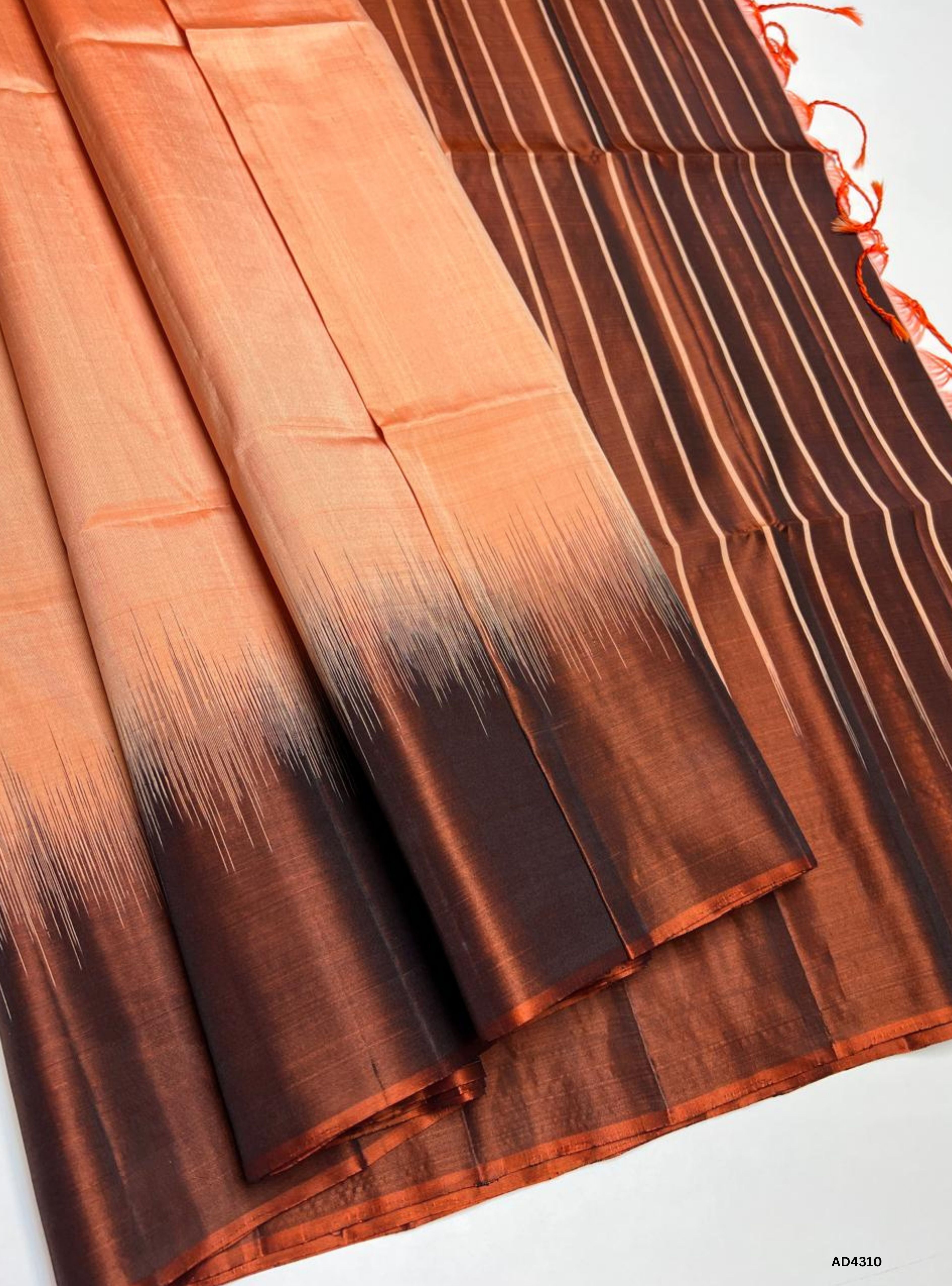 Peach & Rust Brown - Contrast Plain Soft Silk Saree