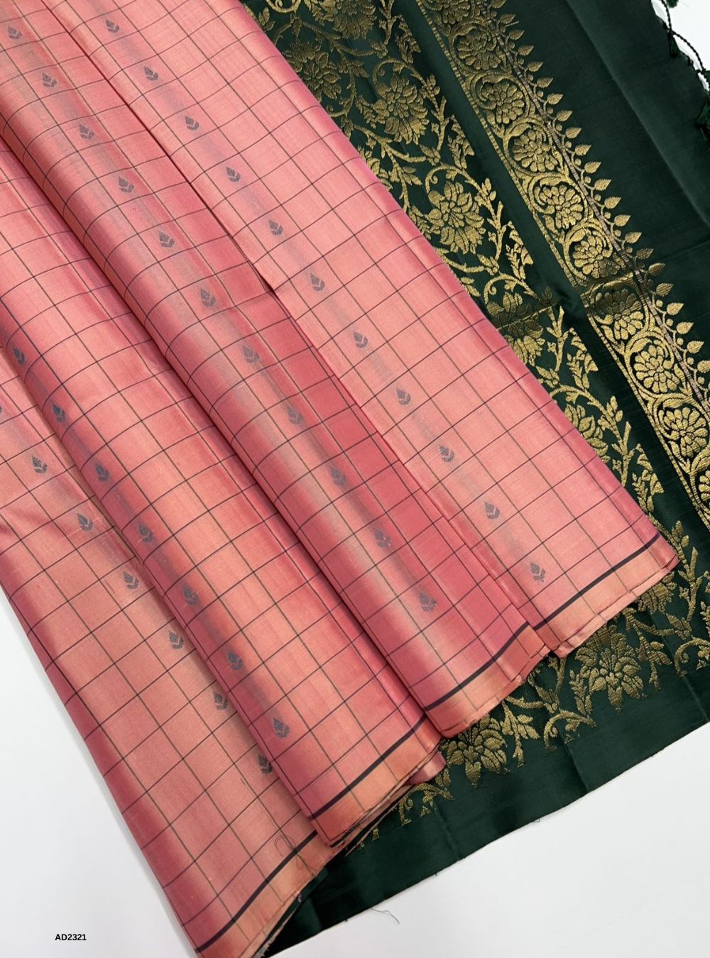 Pink & Bottle Green - Soft Silk Saree