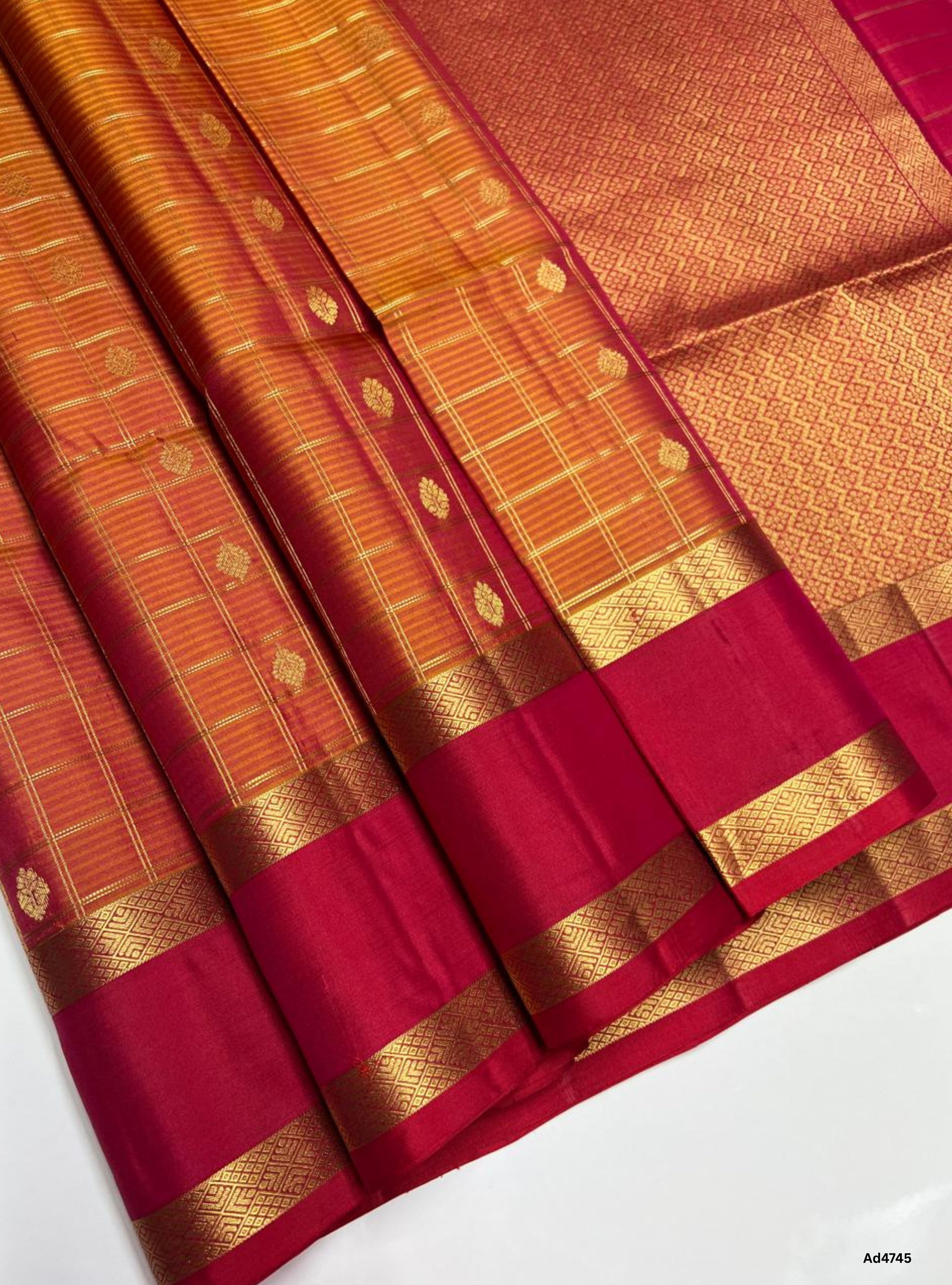 Dual Tone Orange & Redish Pink - Checkerd Retta Pet Soft Silk Saree