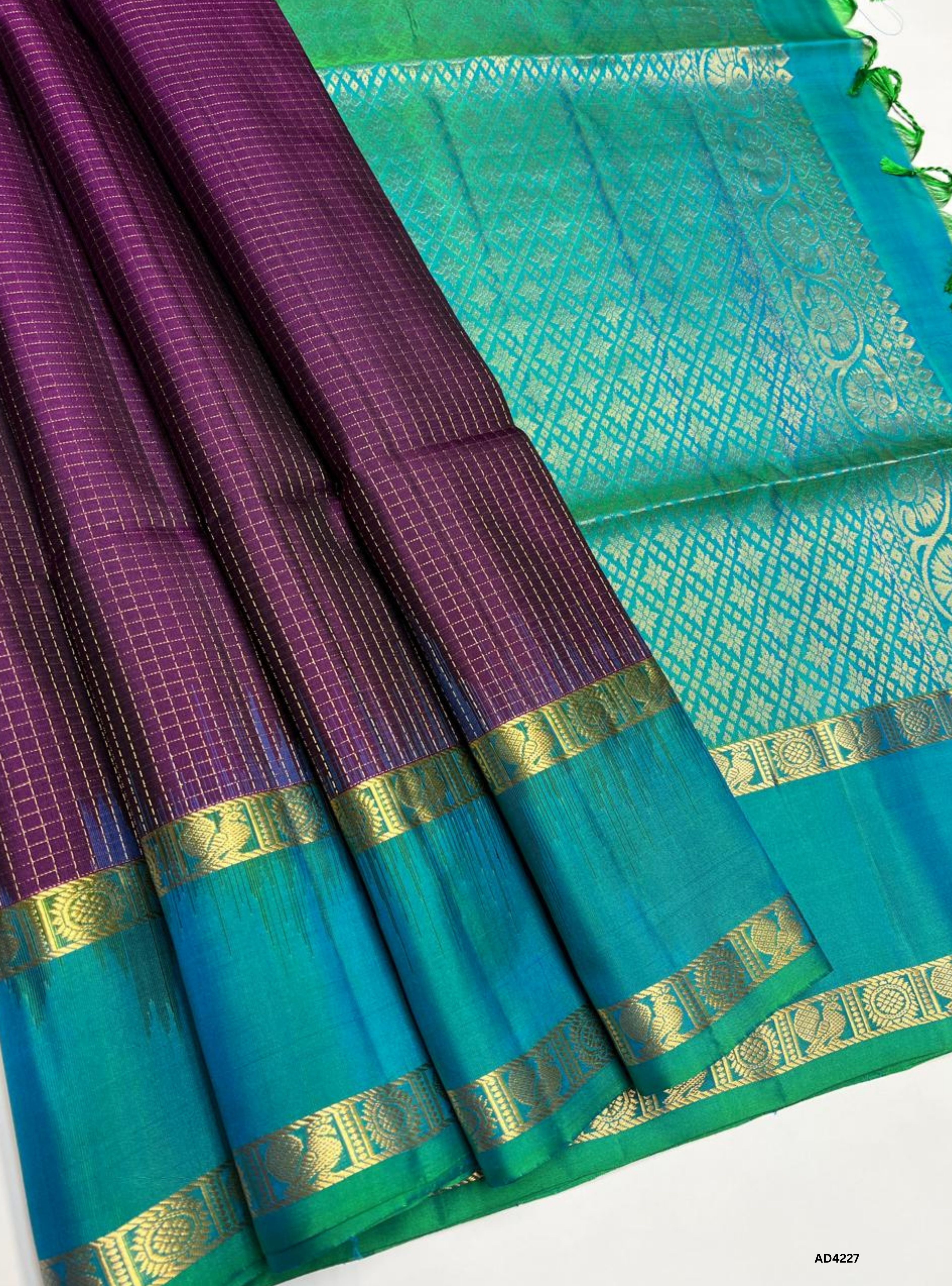 Plum & Aqua Blue - Checkerd Retta Pet Saree