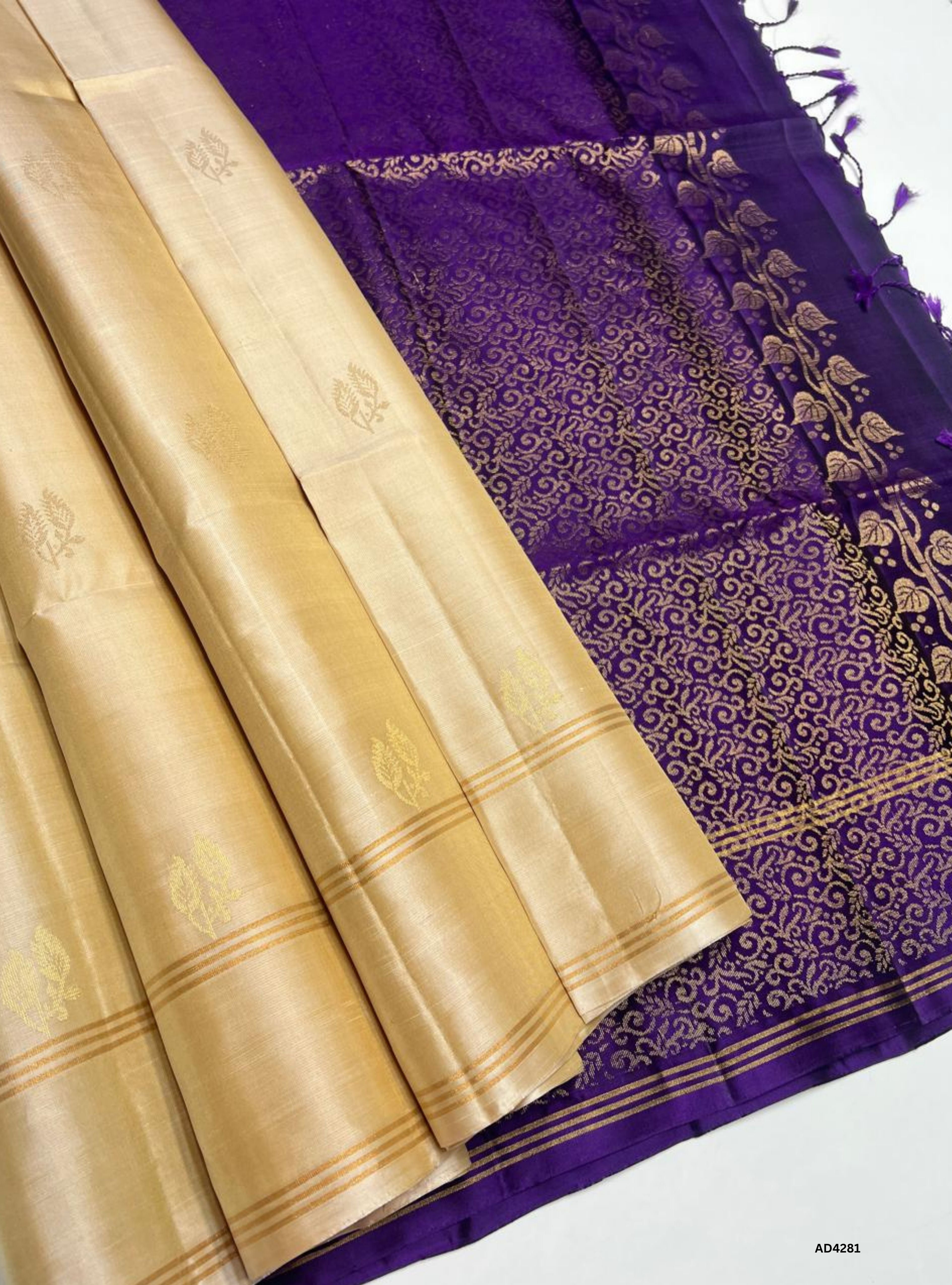 Half White & Purple - Soft Silk Saree